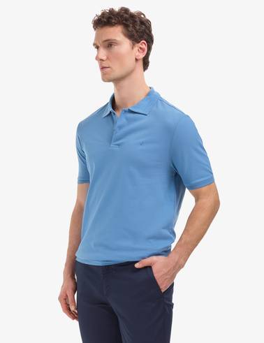 Koyu Mavi Regular Fit %100 Pamuk Kıvrılmaz Düğmeli Polo Yaka Basic Tişört