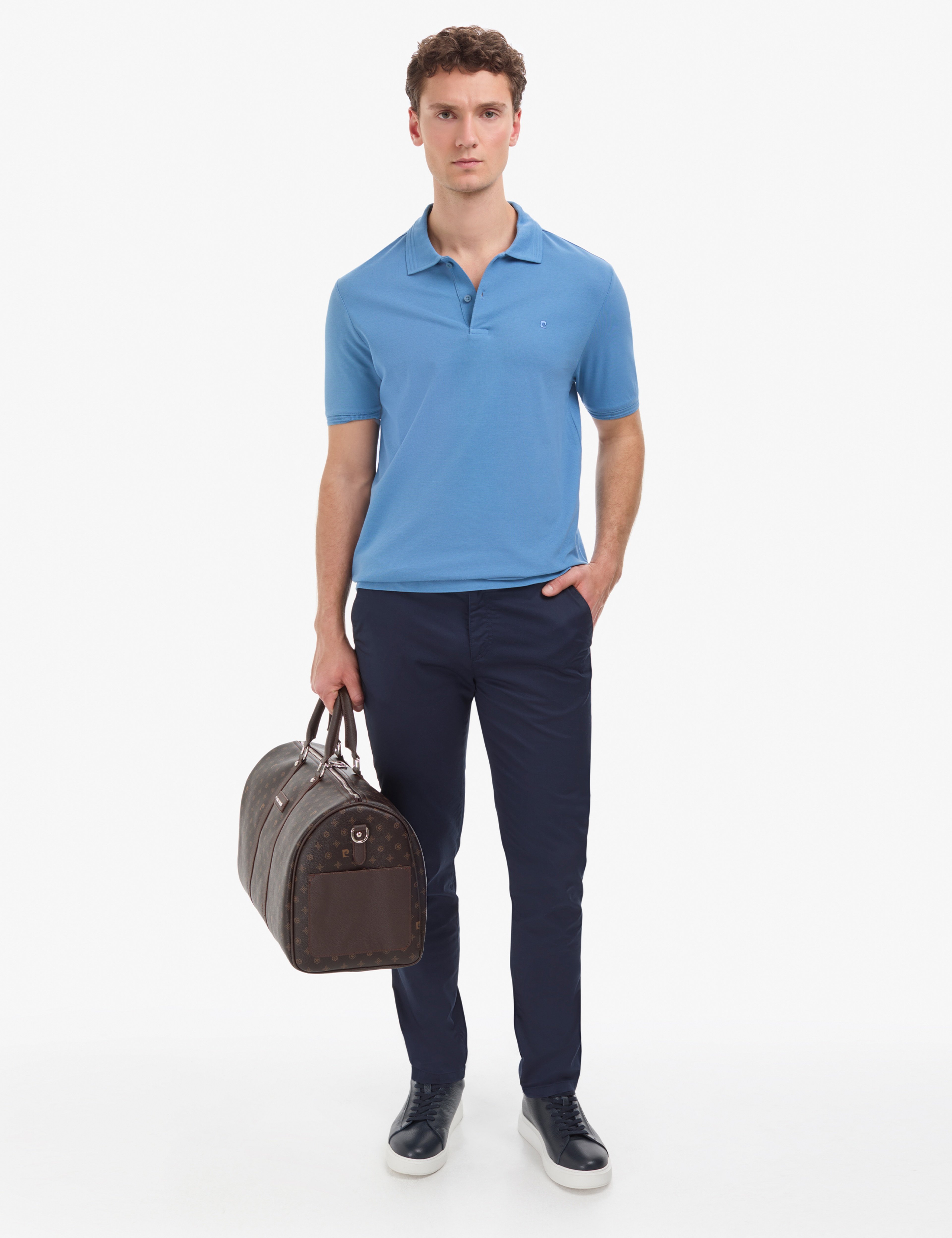 Koyu Mavi Regular Fit %100 Pamuk Kıvrılmaz Düğmeli Polo Yaka Basic Tişört