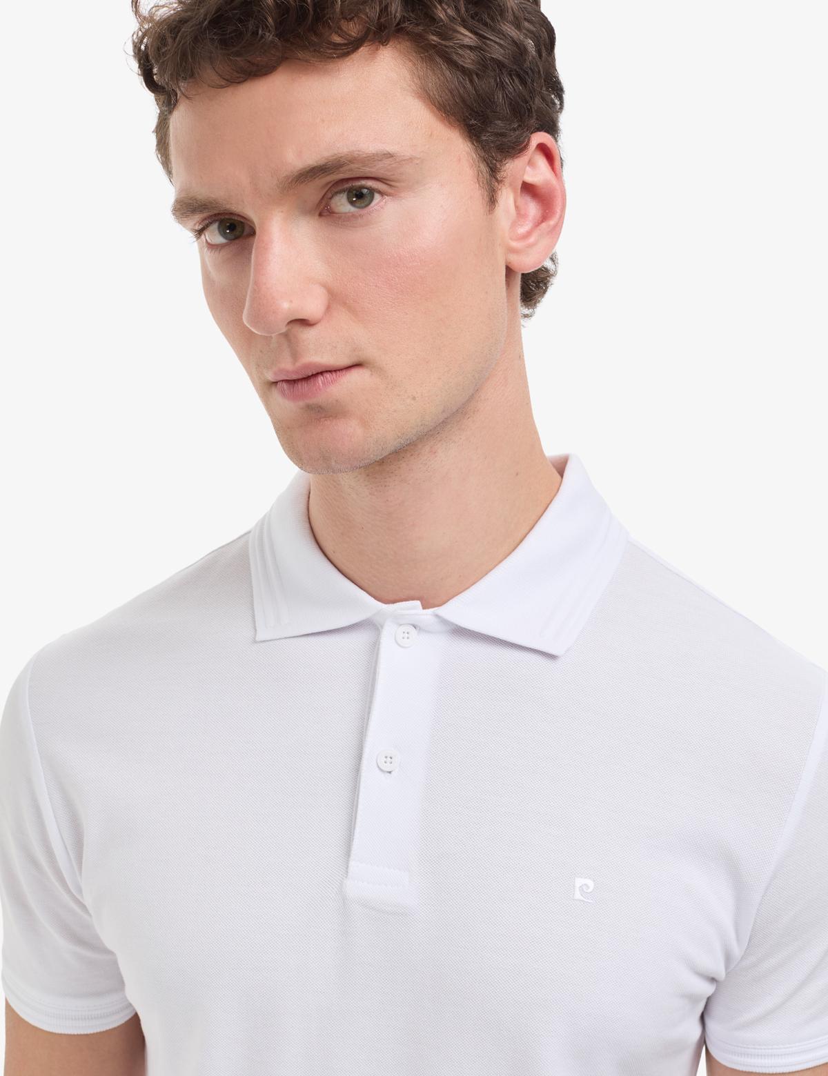 Beyaz Slim Fit %100 Pamuk Kıvrılmaz Polo Yaka Basic Tişört - 50325323043