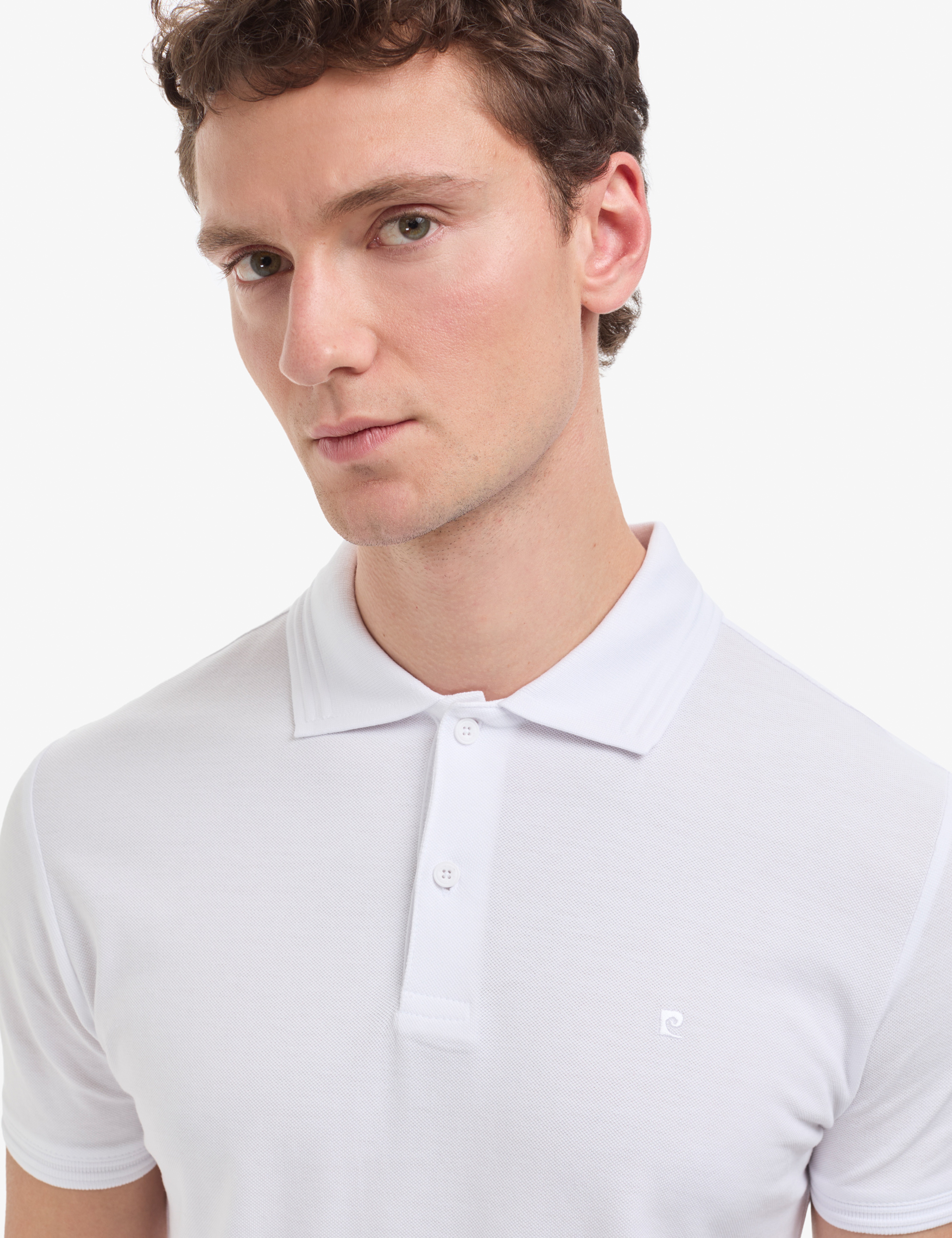 Beyaz Slim Fit %100 Pamuk Kıvrılmaz Düğmeli Polo Yaka Basic Tişört - Image 2