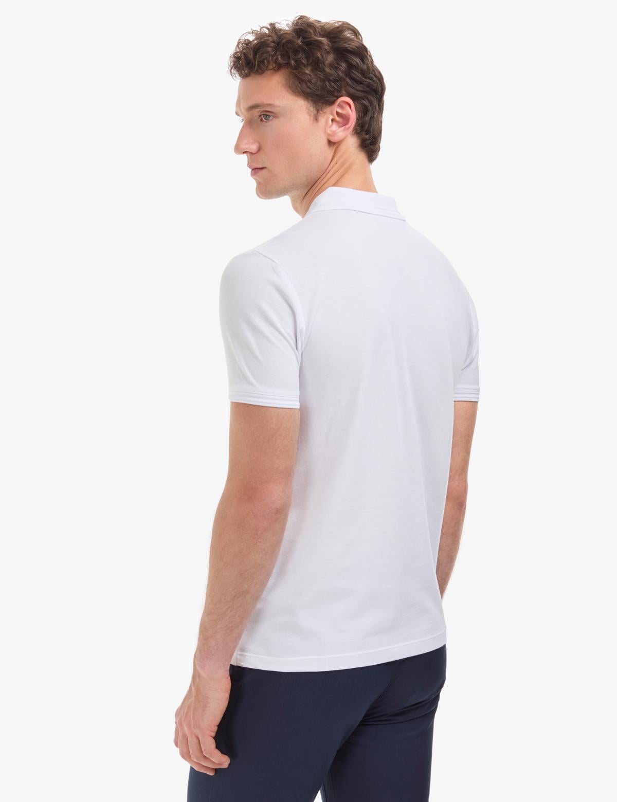 Beyaz Slim Fit %100 Pamuk Kıvrılmaz Polo Yaka Basic Tişört - 50325323043