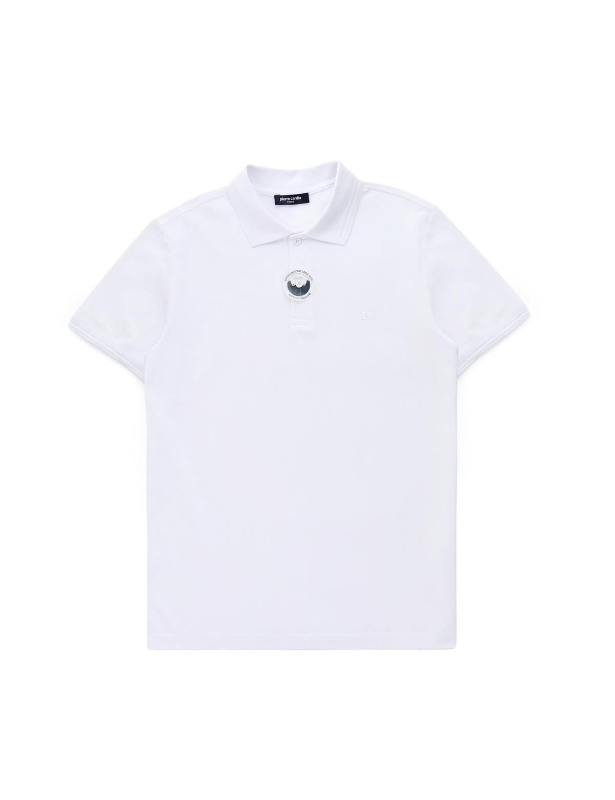 Beyaz Slim Fit %100 Pamuk Kıvrılmaz Polo Yaka Basic Tişört - 50325323043