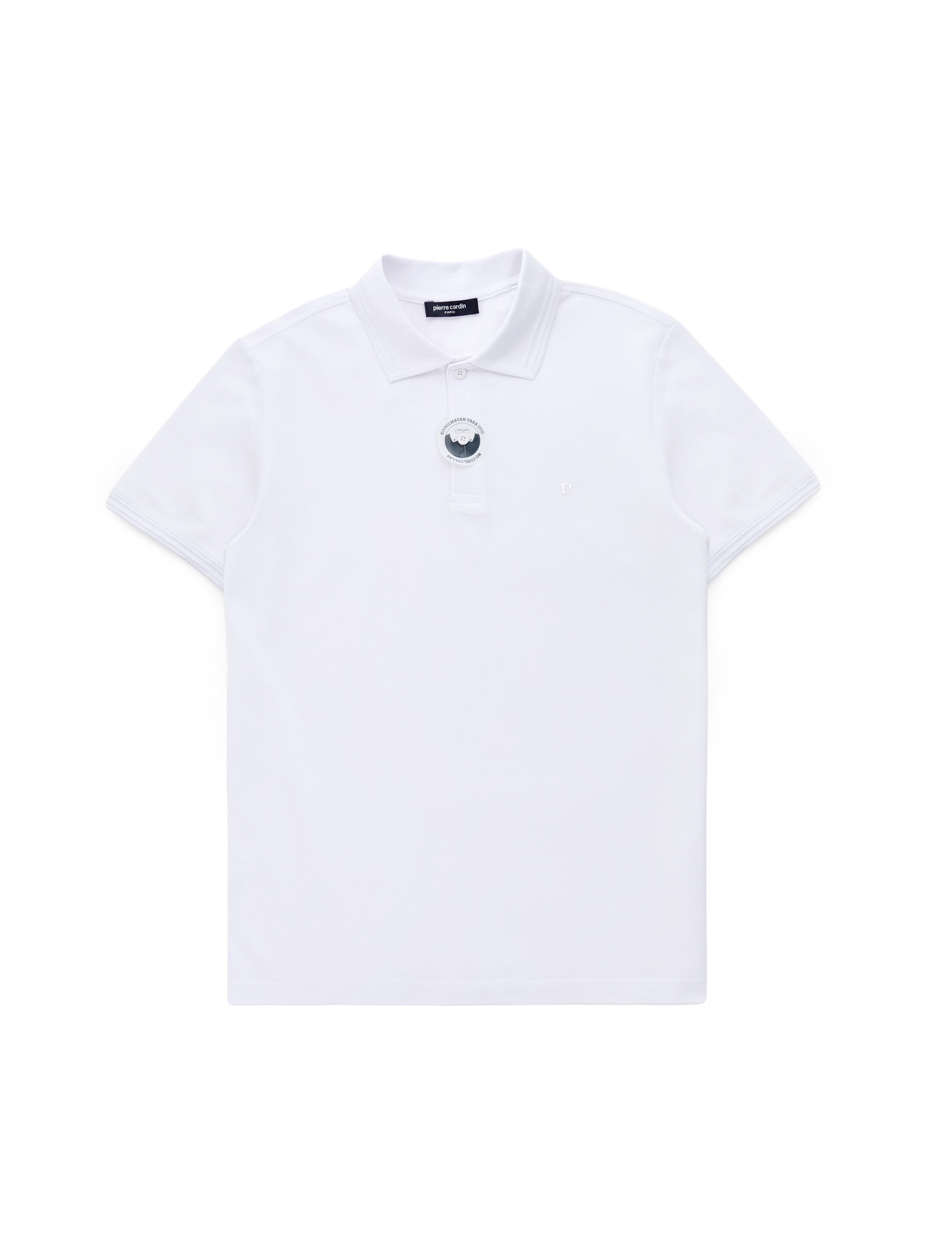 Beyaz Slim Fit %100 Pamuk Kıvrılmaz Polo Yaka Basic Tişört