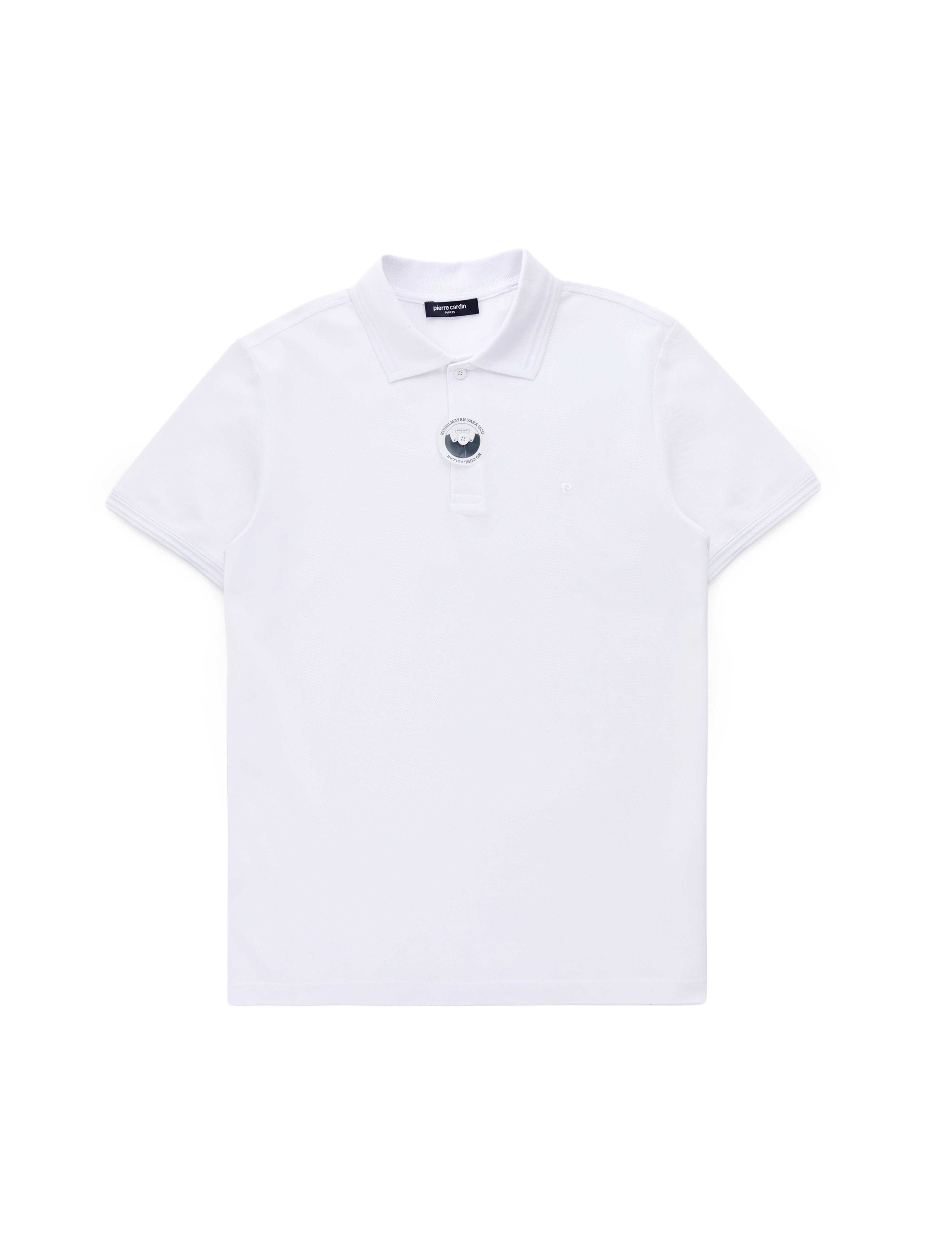 Beyaz Slim Fit %100 Pamuk Kıvrılmaz Düğmeli Polo Yaka Basic Tişört