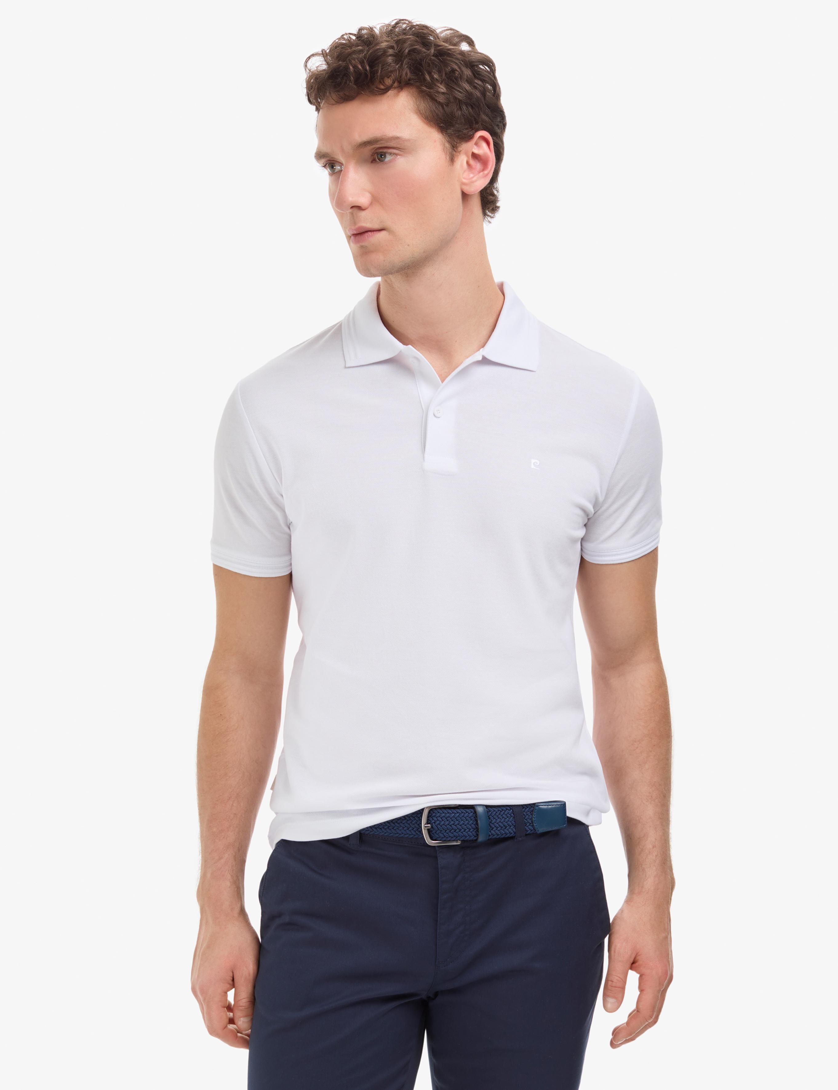 Beyaz Slim Fit %100 Pamuk Kıvrılmaz Polo Yaka Basic Tişört