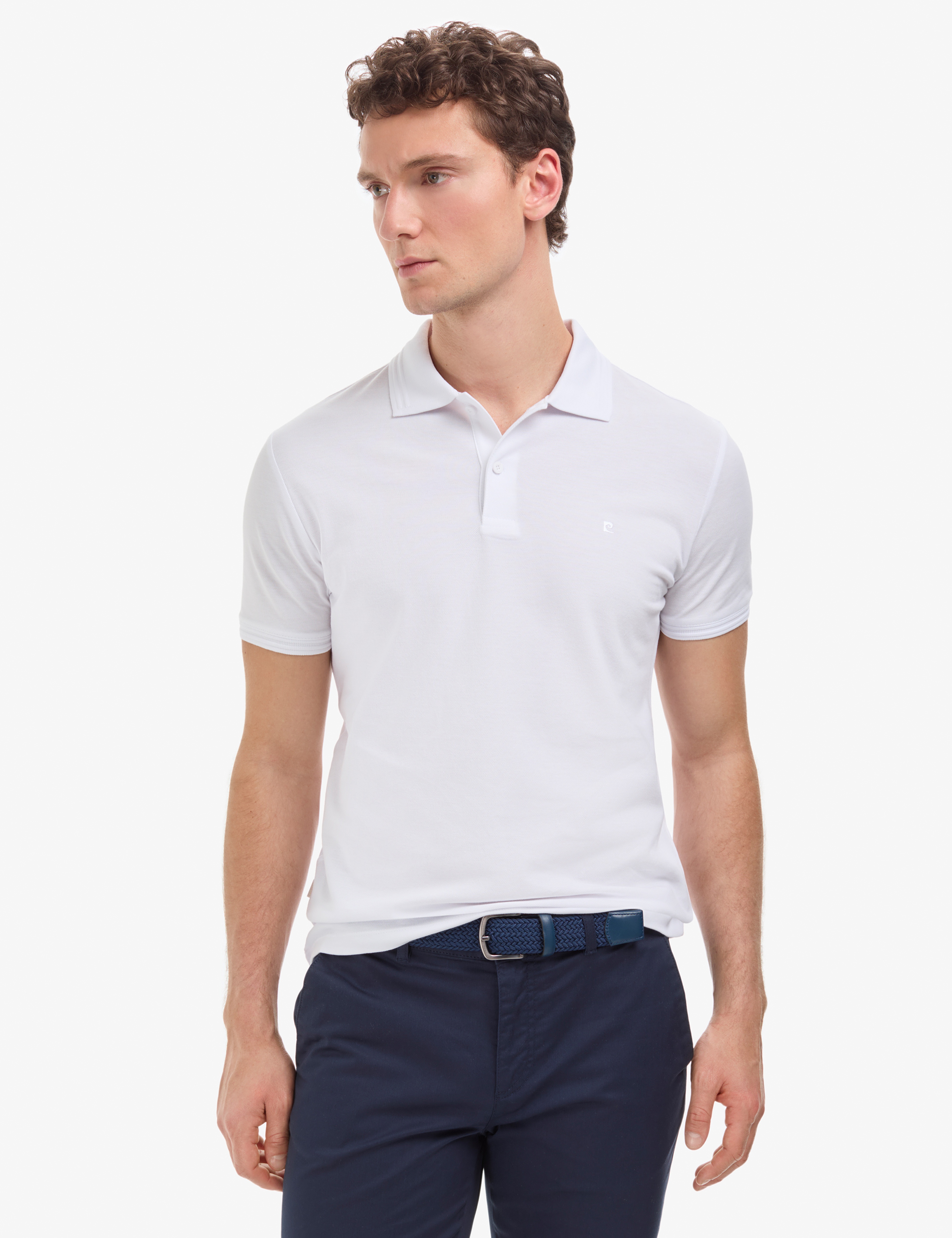 Beyaz Slim Fit %100 Pamuk Kıvrılmaz Düğmeli Polo Yaka Basic Tişört - Image 3