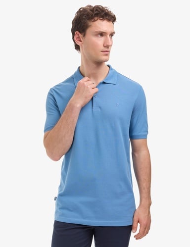 Koyu Mavi Regular Fit %100 Pamuk Kıvrılmaz Düğmeli Polo Yaka Basic Tişört