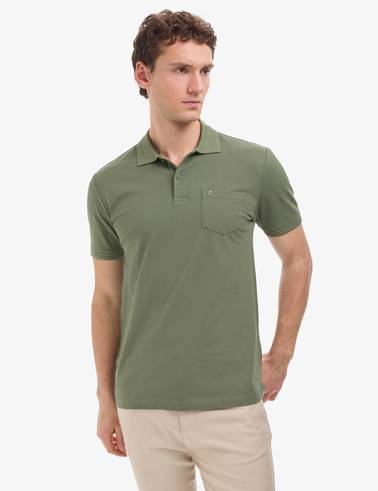 Haki Regular Fit %100 Pamuk Cepli Kıvrılmaz Düğmeli Polo Yaka Basic Tişört