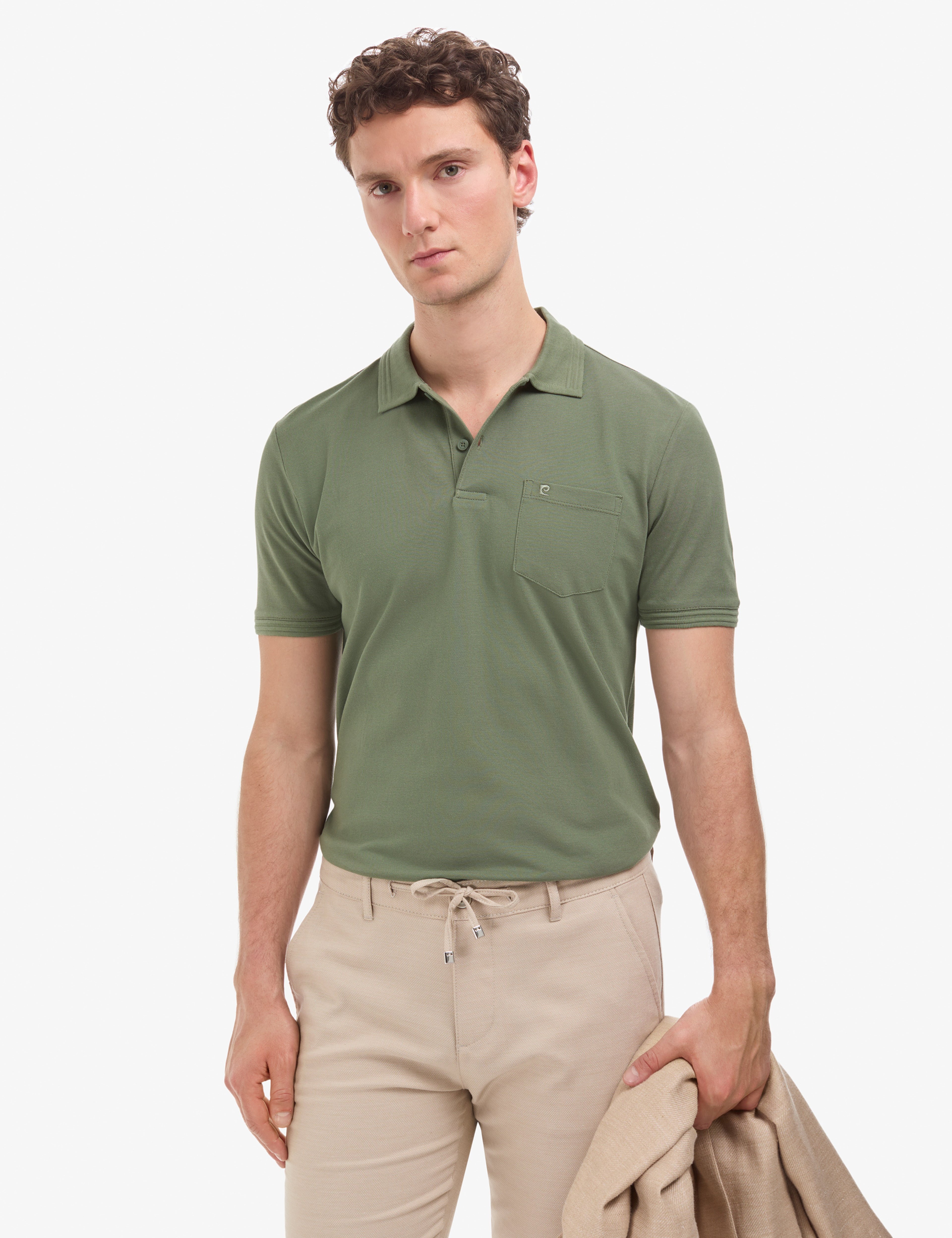 Haki Regular Fit %100 Pamuk Cepli Kıvrılmaz Düğmeli Polo Yaka Basic Tişört