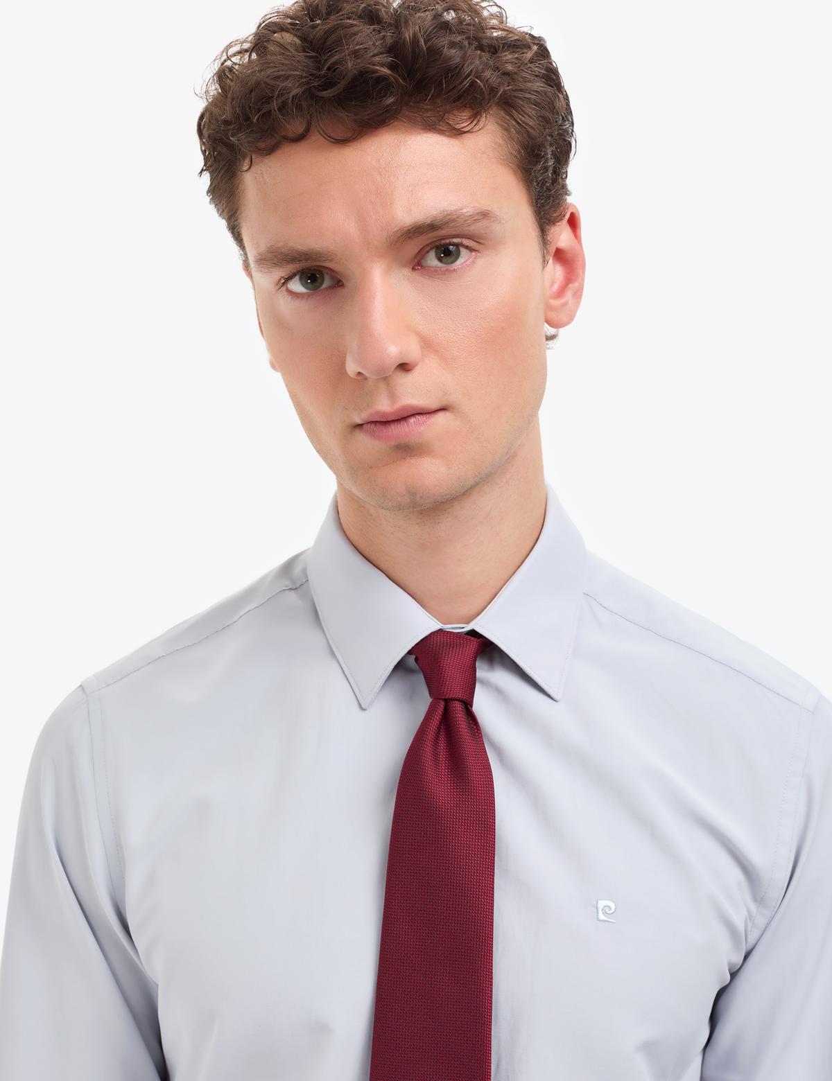 Açık Gri Slim Fit Uzun Kollu Basic Gömlek - 50316734034