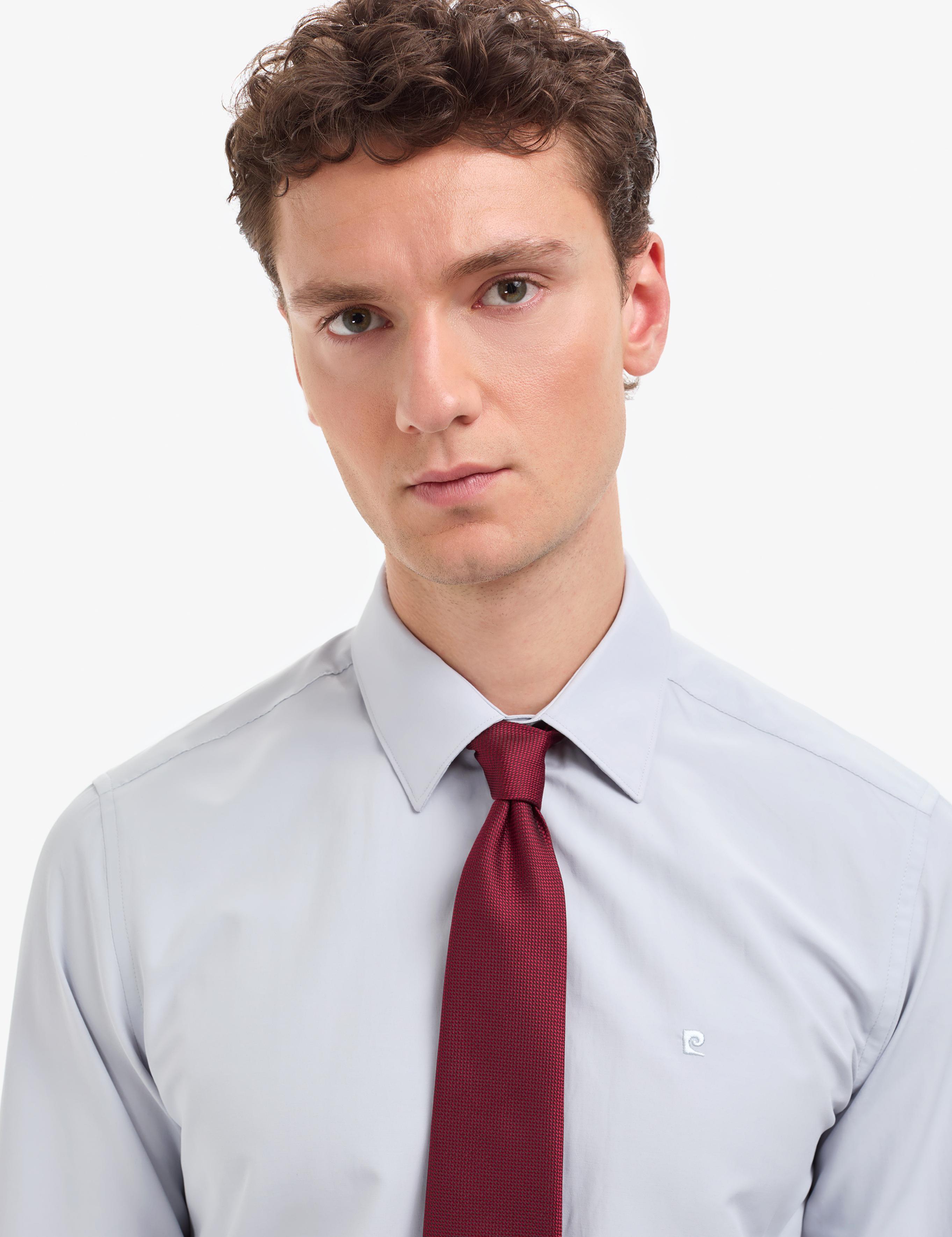 Açık Gri Slim Fit Uzun Kollu Basic Gömlek