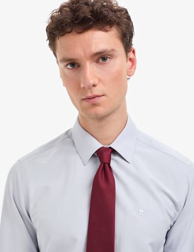 Açık Gri Slim Fit Uzun Kollu Basic Gömlek