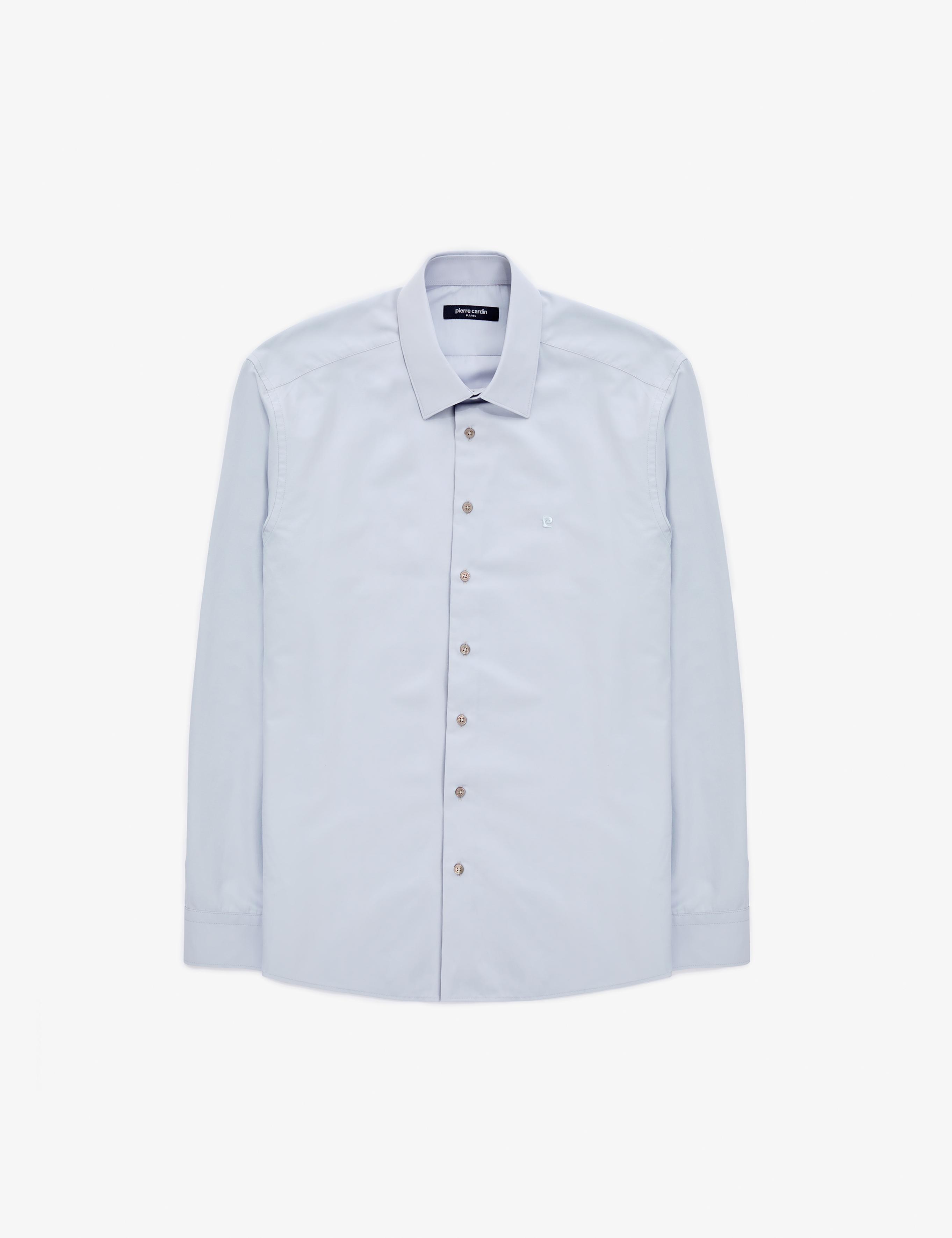 Açık Gri Slim Fit Uzun Kollu Basic Gömlek