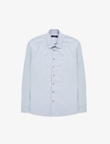 Açık Gri Slim Fit Uzun Kollu Basic Gömlek