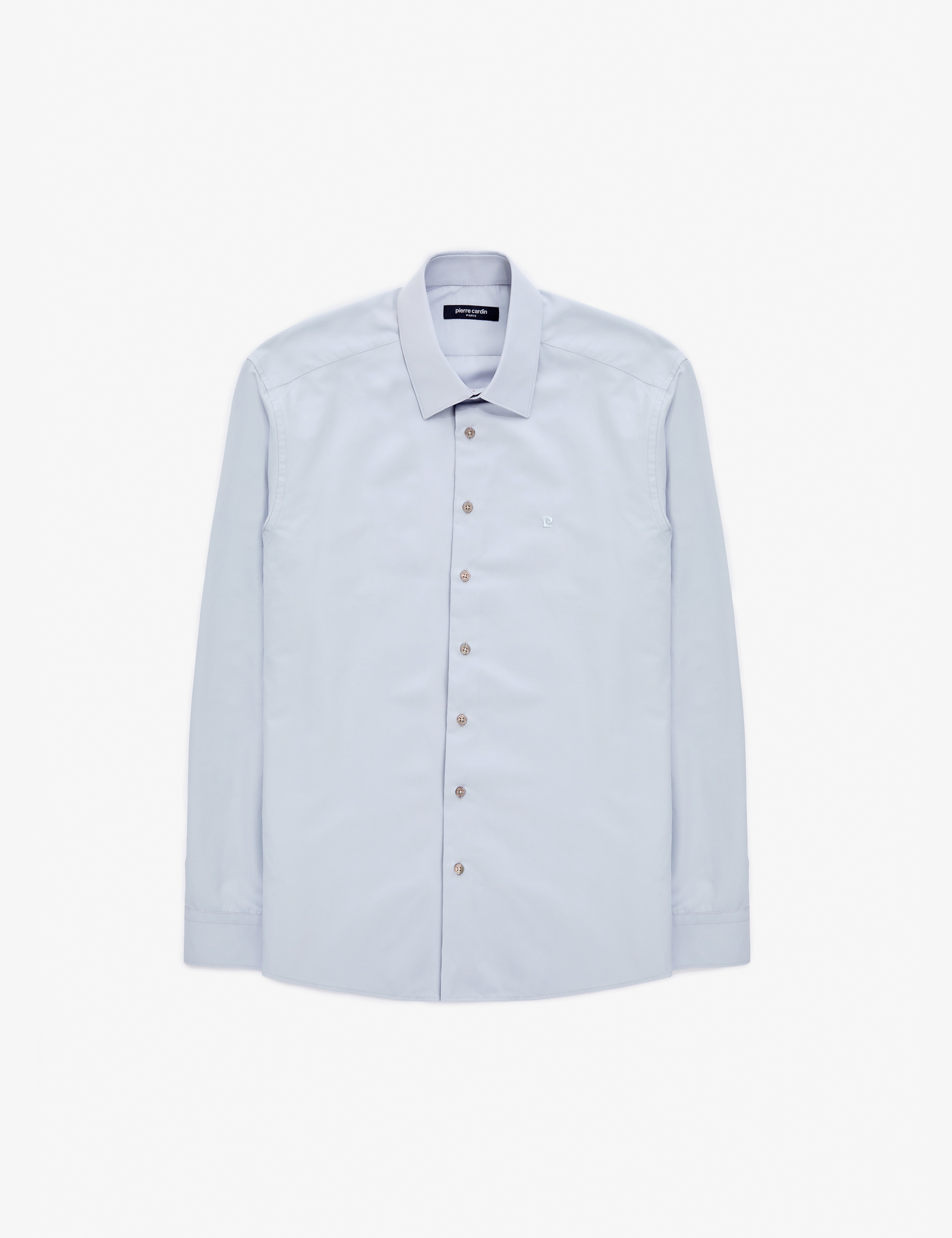 Açık Gri Slim Fit Uzun Kollu Basic Gömlek