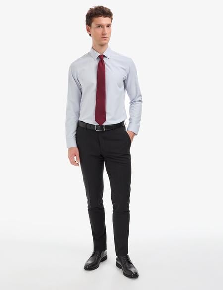 Açık Gri Slim Fit Uzun Kollu Basic Gömlek - 50316734034