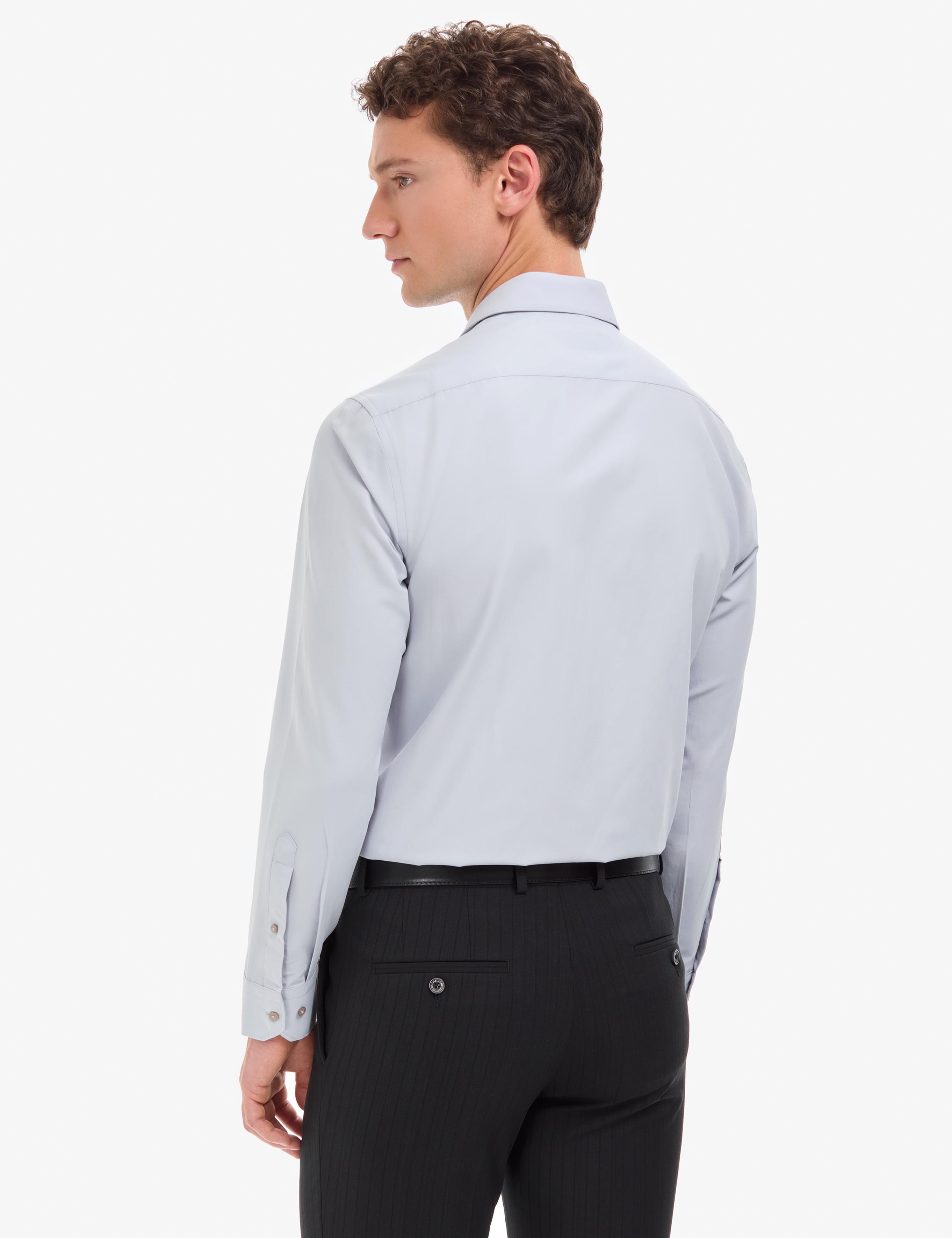 Açık Gri Slim Fit Uzun Kollu Basic Gömlek