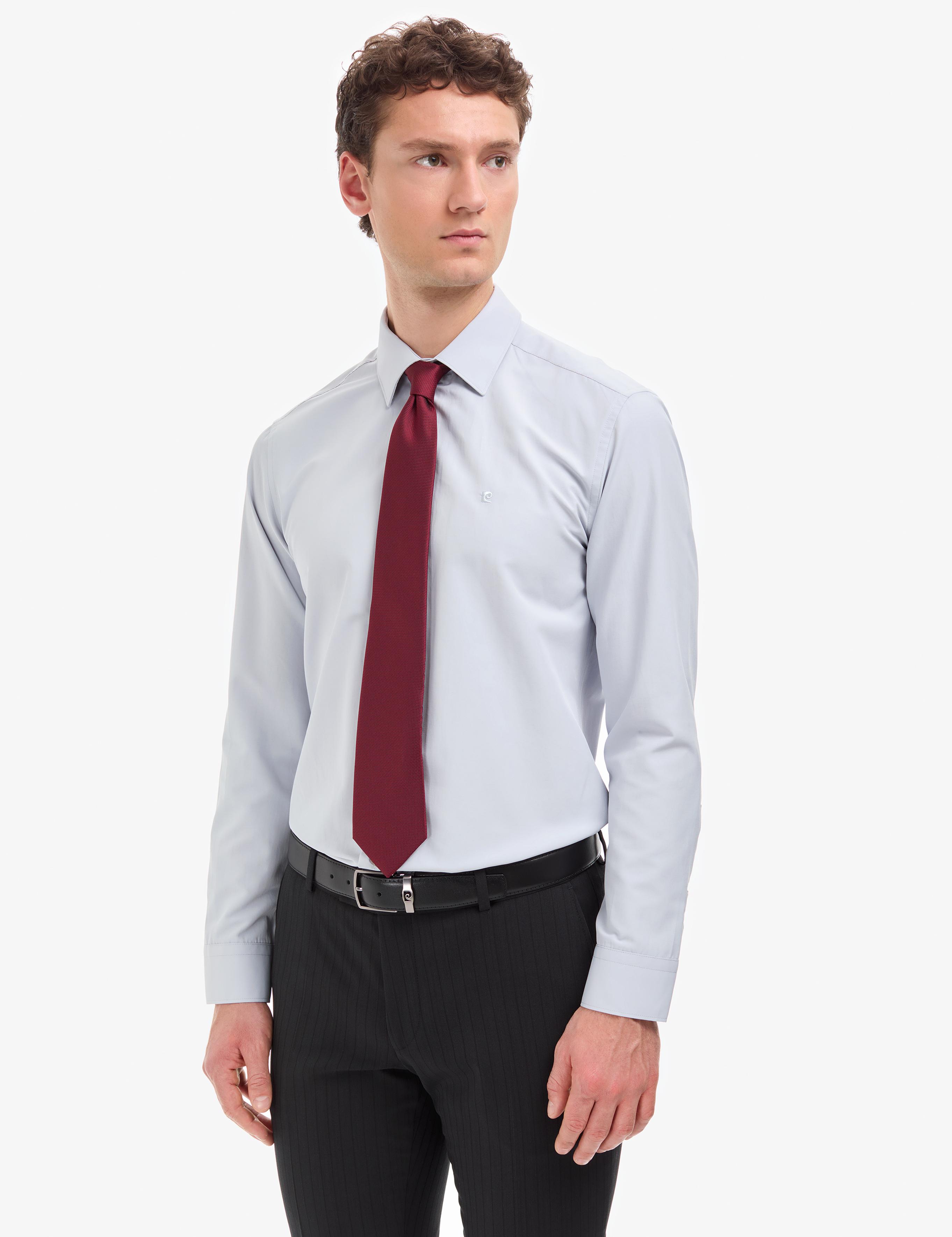 Açık Gri Slim Fit Uzun Kollu Basic Gömlek