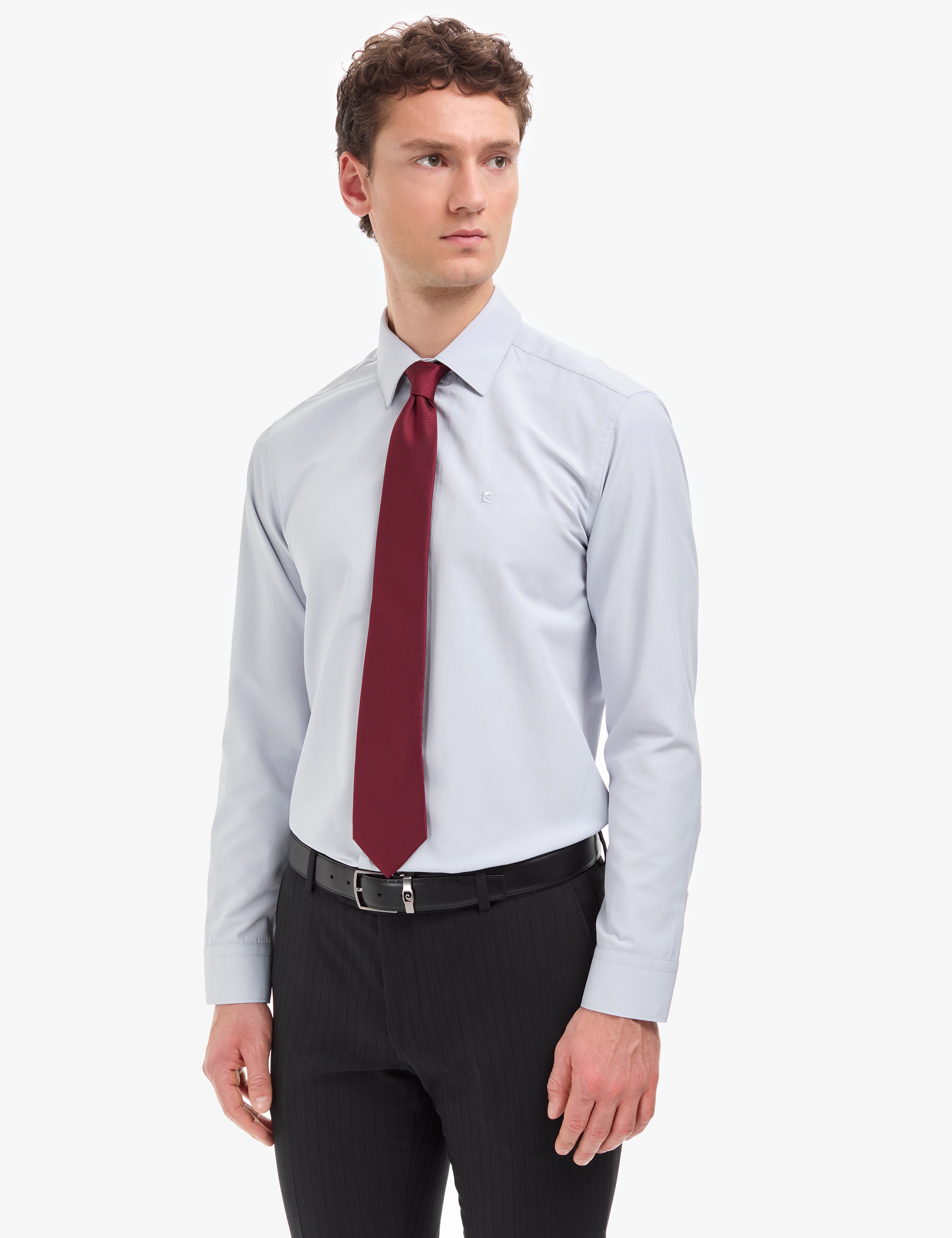 Açık Gri Slim Fit Uzun Kollu Basic Gömlek