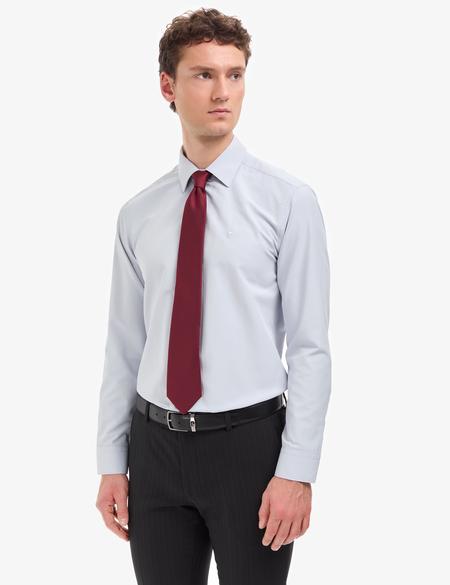 Açık Gri Slim Fit Uzun Kollu Basic Gömlek - 50316734034