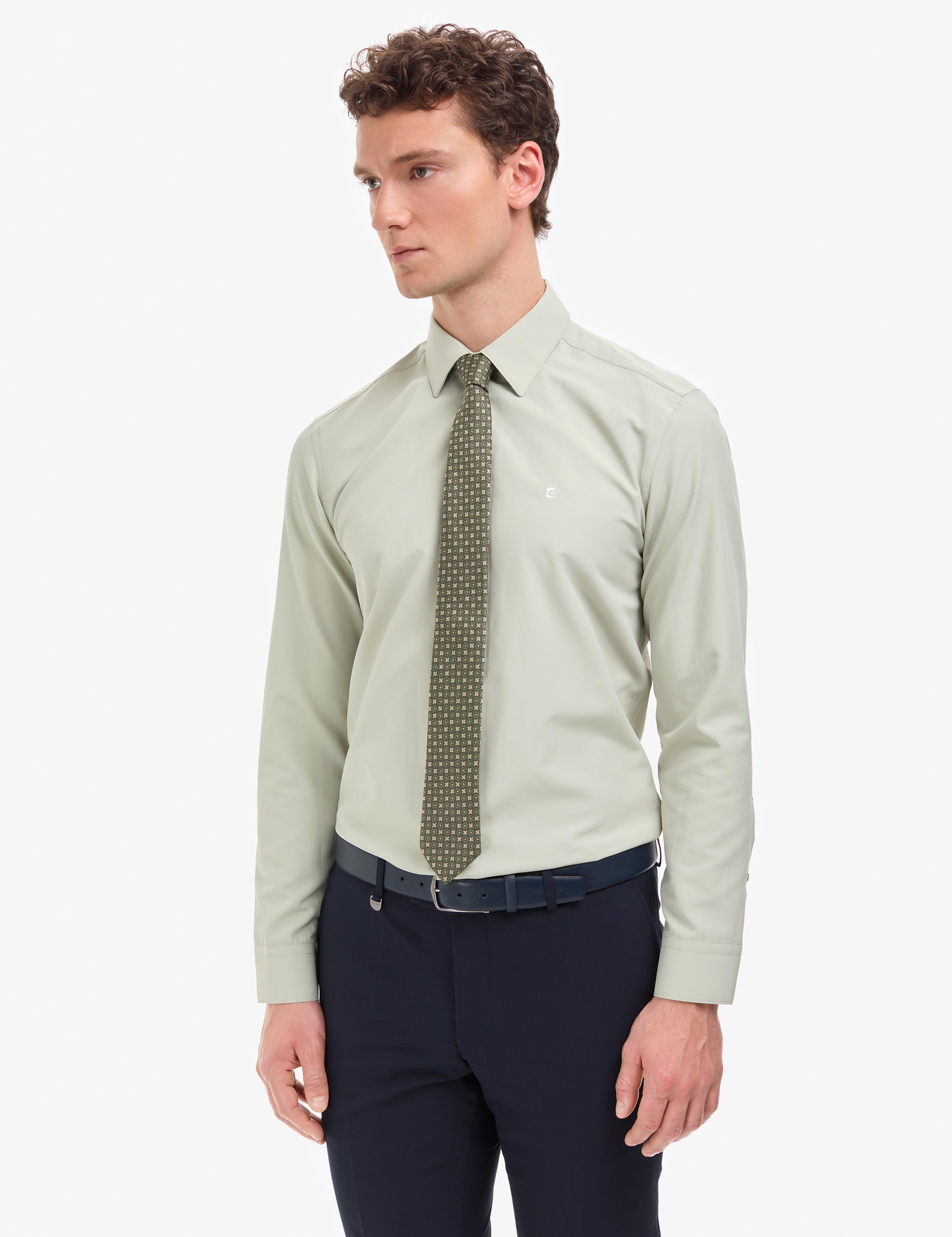 Yeşil Slim Fit Uzun Kollu Basic Gömlek