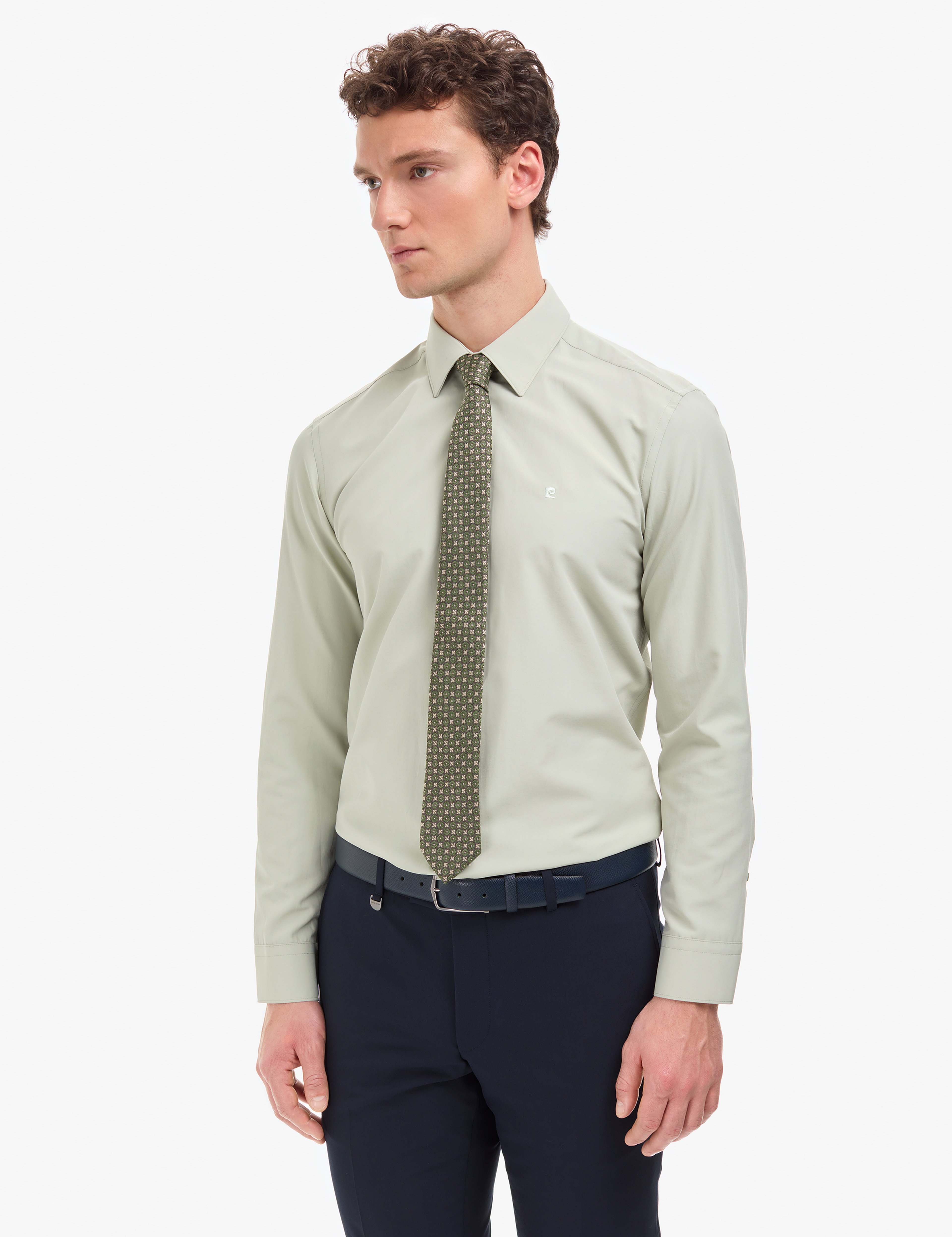 Yeşil Slim Fit Uzun Kollu Basic Gömlek - Image 3