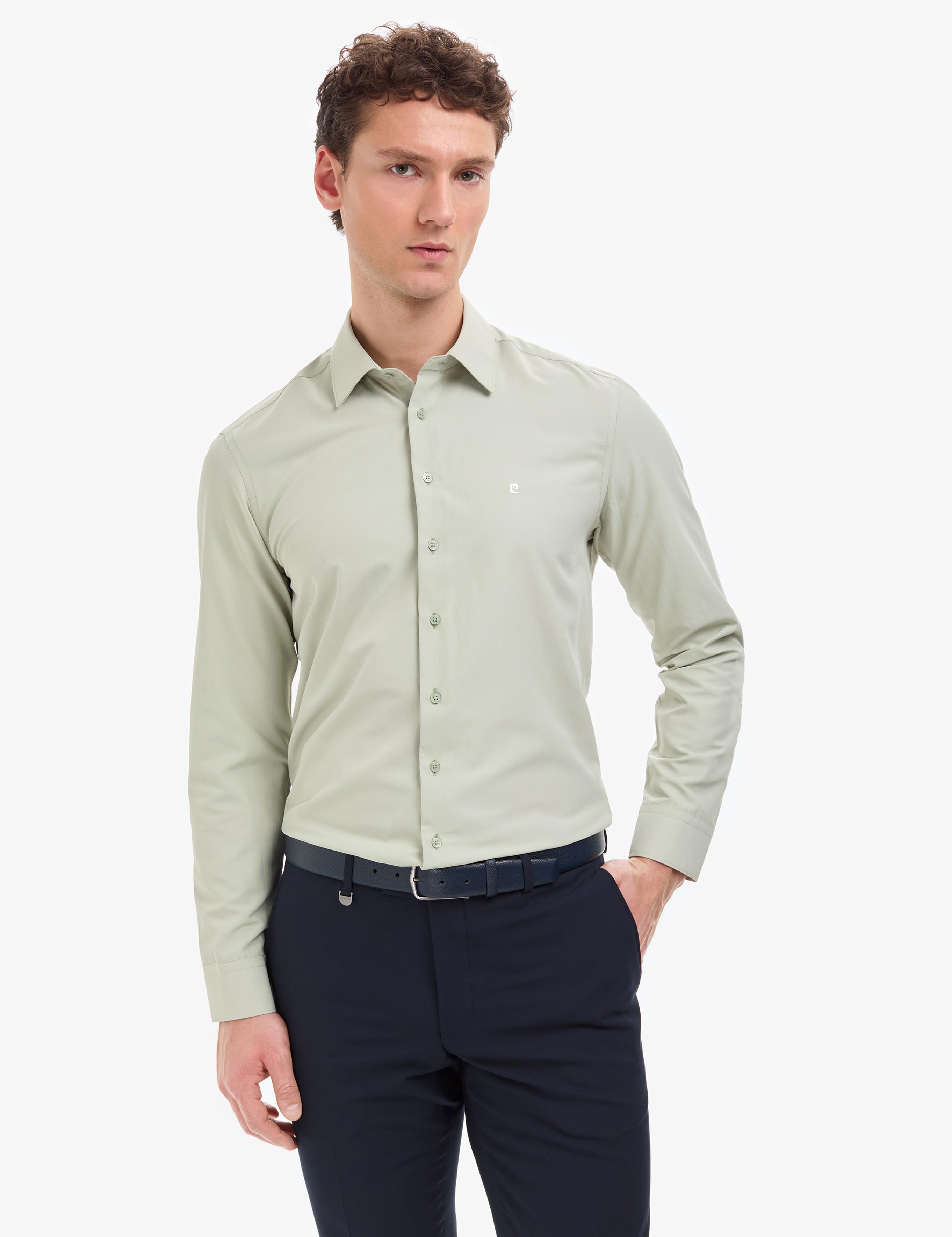 Yeşil Slim Fit Uzun Kollu Basic Gömlek