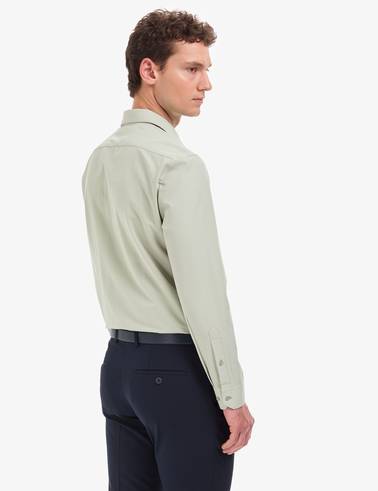 Yeşil Slim Fit Uzun Kollu Basic Gömlek