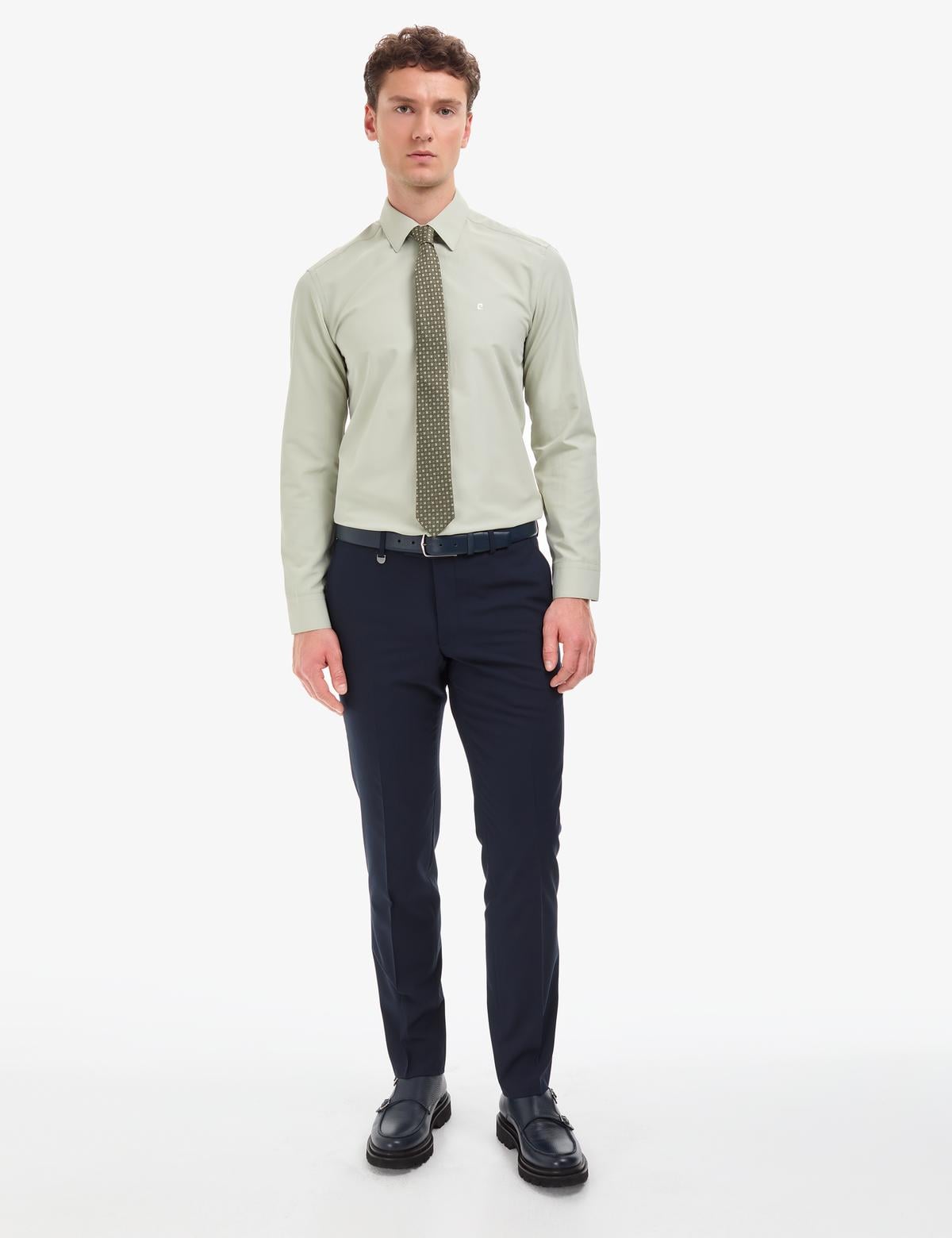 Yeşil Slim Fit Uzun Kollu Basic Gömlek - 50316734060