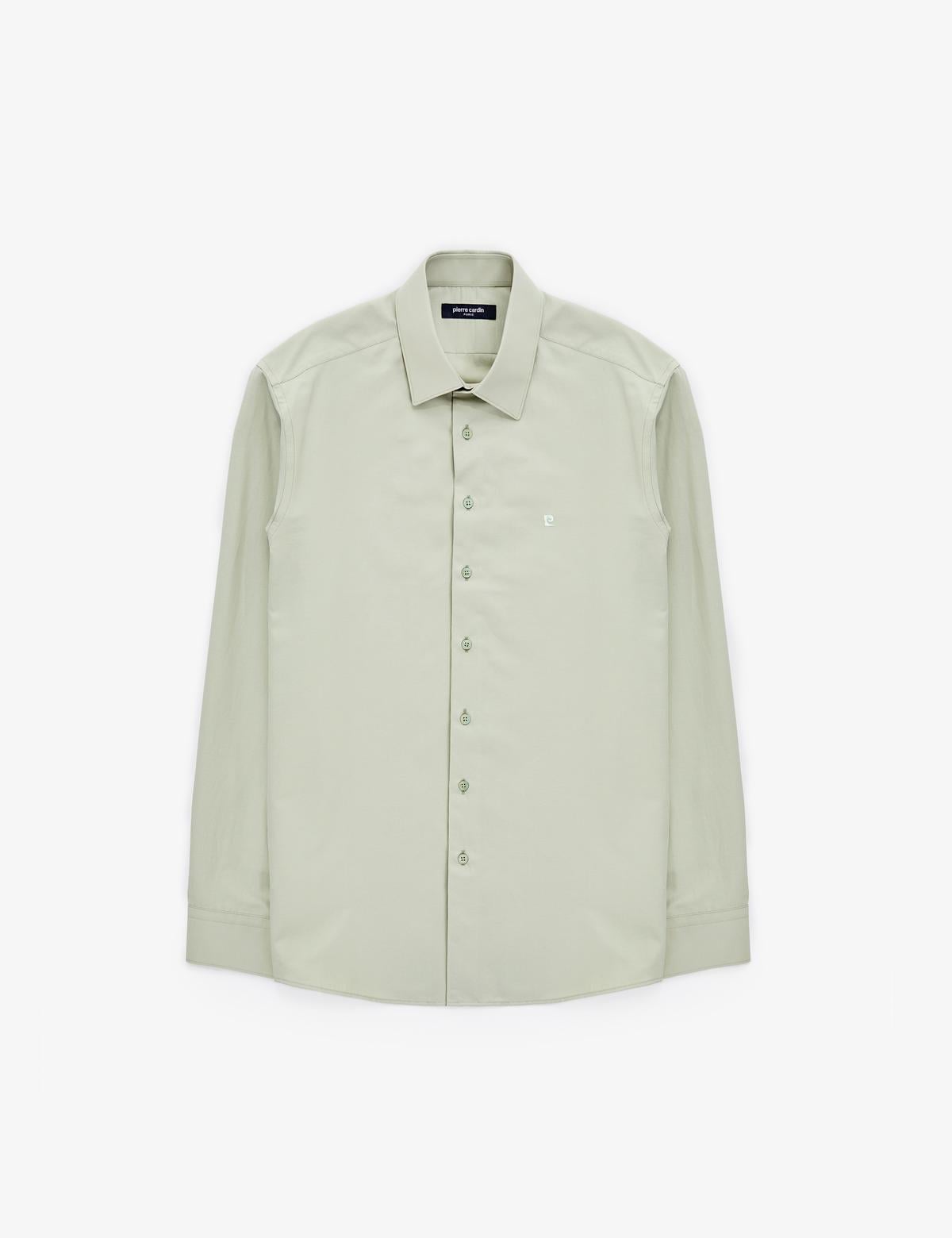 Yeşil Slim Fit Uzun Kollu Basic Gömlek - 50316734060