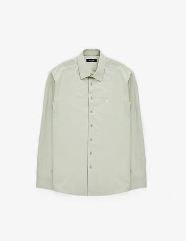 Yeşil Slim Fit Uzun Kollu Basic Gömlek