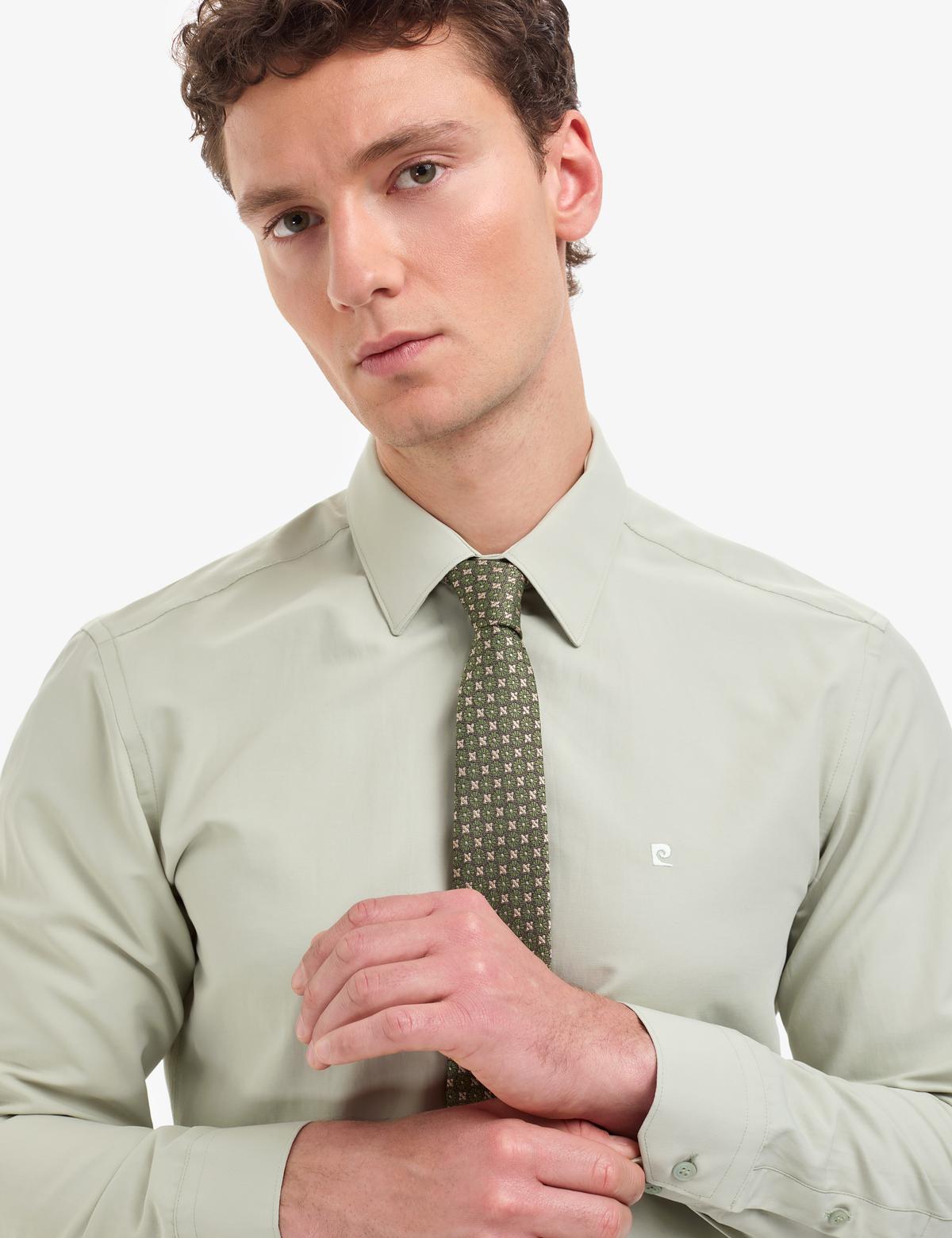 Yeşil Slim Fit Uzun Kollu Basic Gömlek - 50316734060