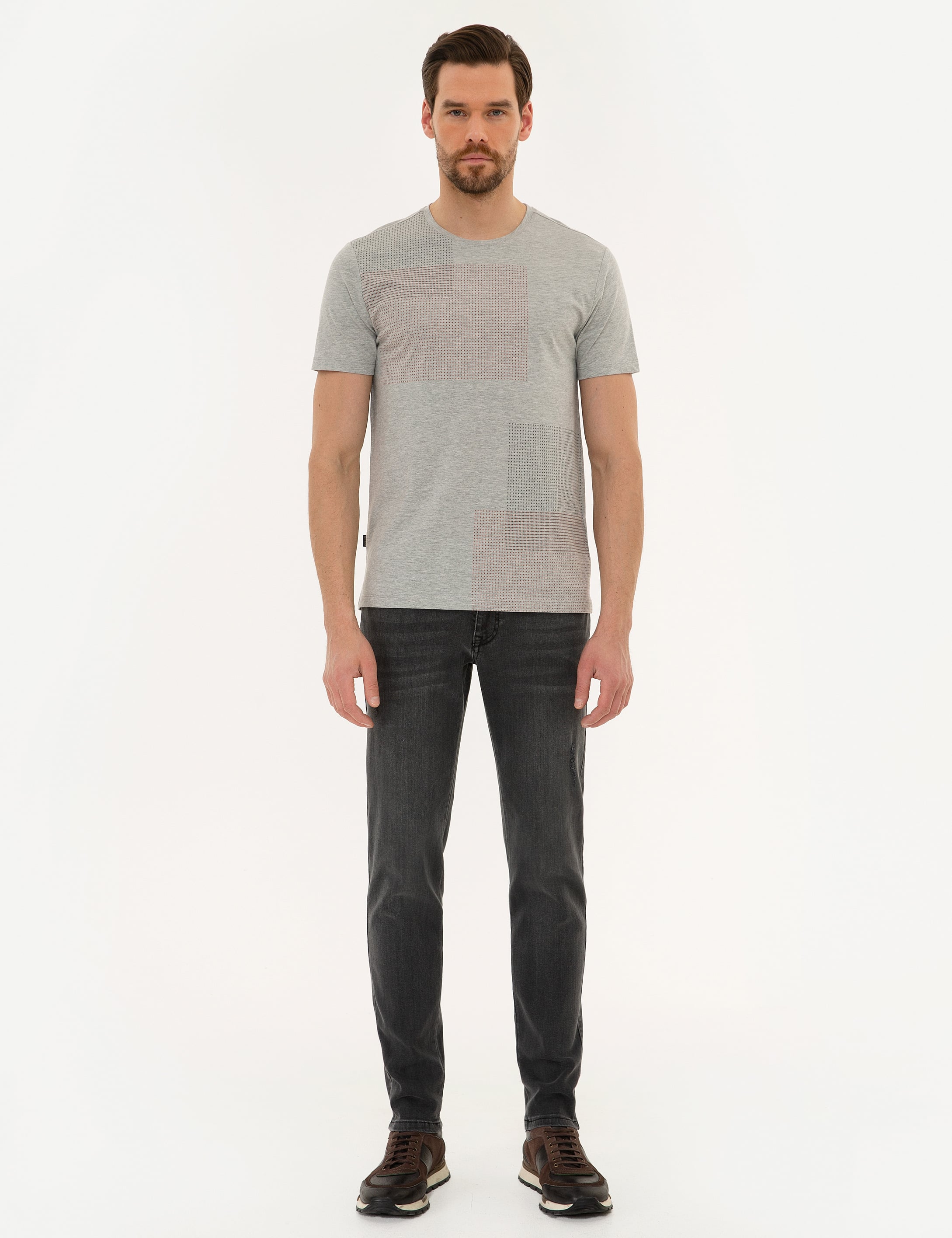 Açık Gri Melanj Slim Fit Bisiklet Yaka T-Shirt