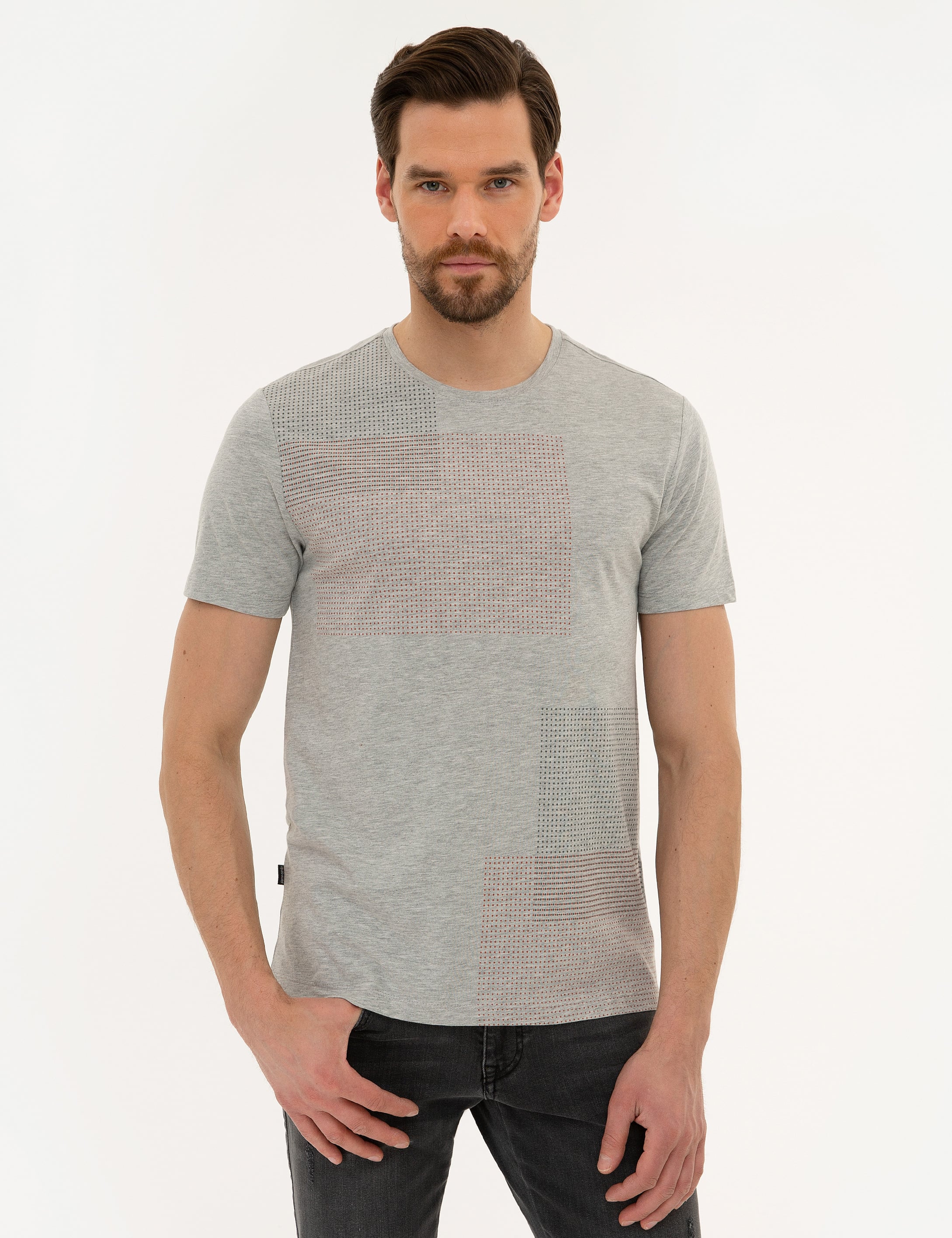 Açık Gri Melanj Slim Fit Bisiklet Yaka T-Shirt
