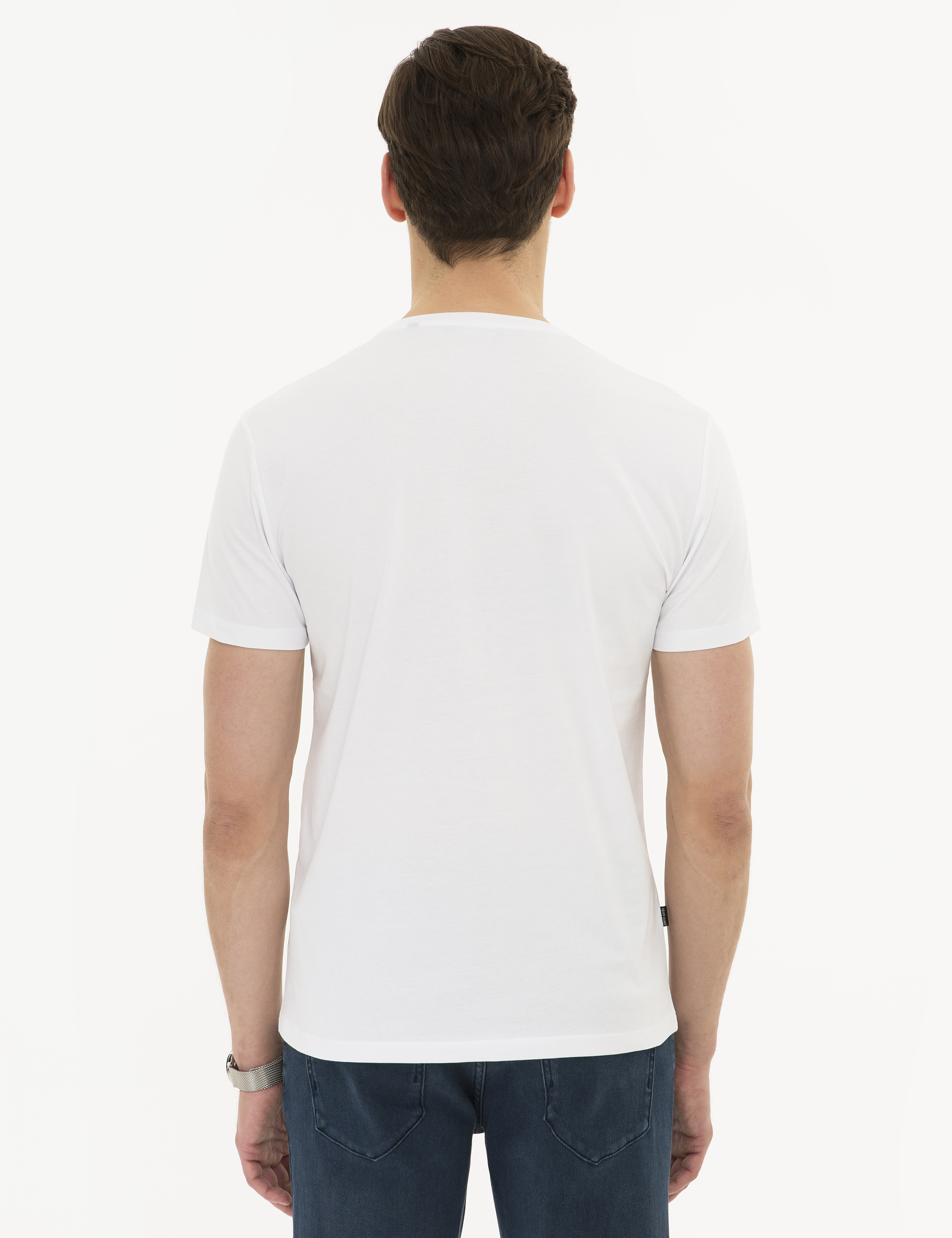 Beyaz Slim Fit Bisiklet Yaka T-Shirt