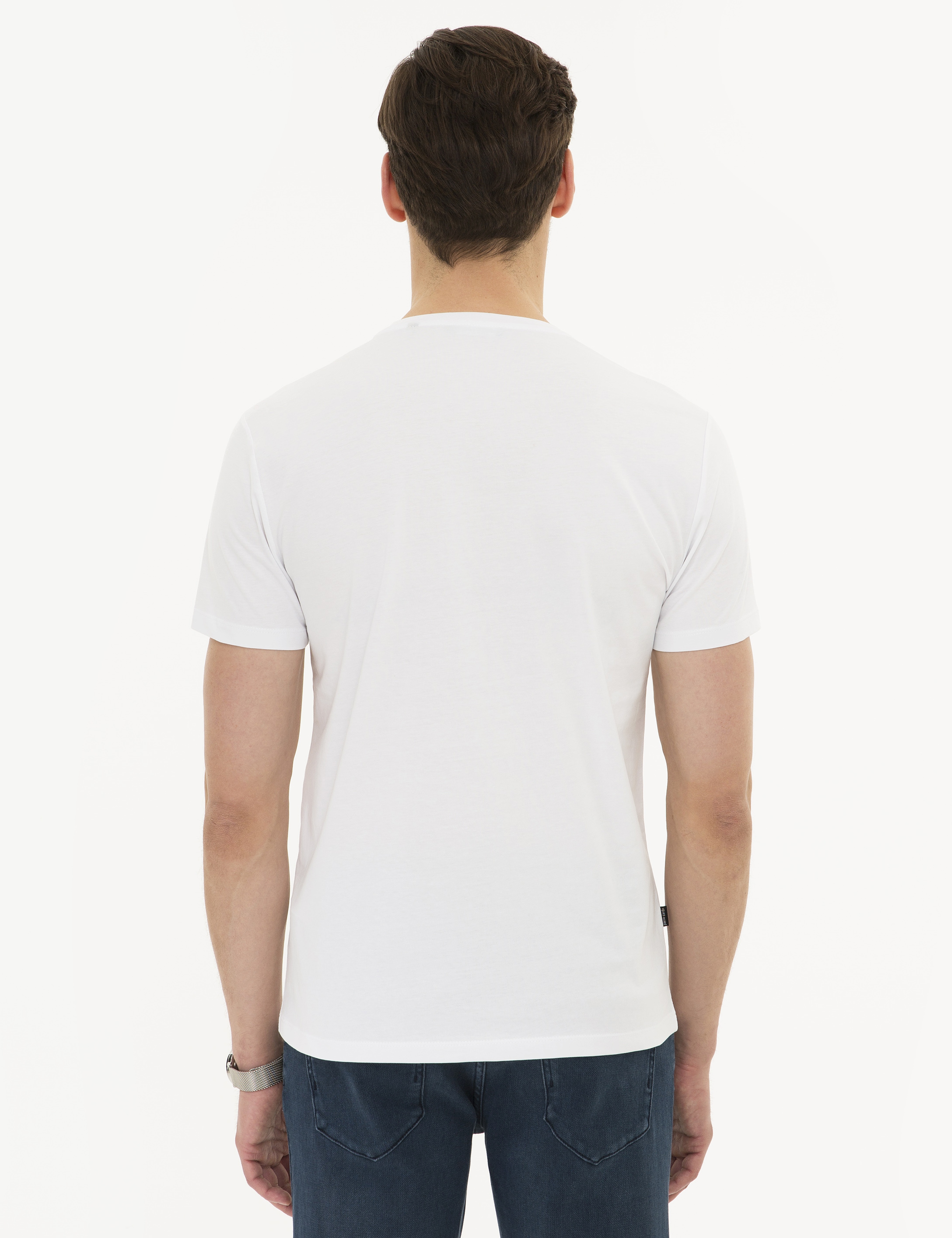 Beyaz Slim Fit Bisiklet Yaka T-Shirt - Image 4