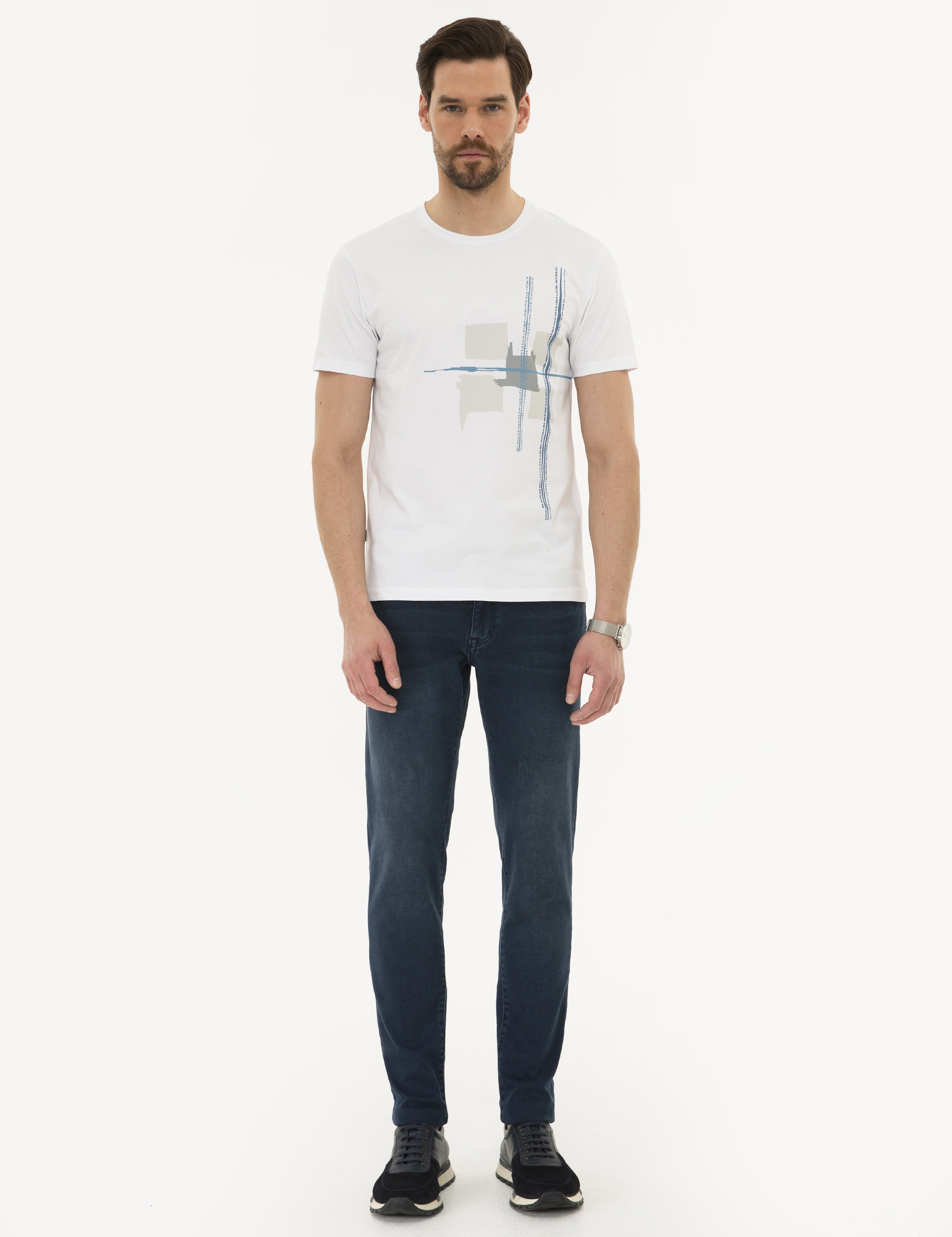 Beyaz Slim Fit Bisiklet Yaka T-Shirt - Image 5
