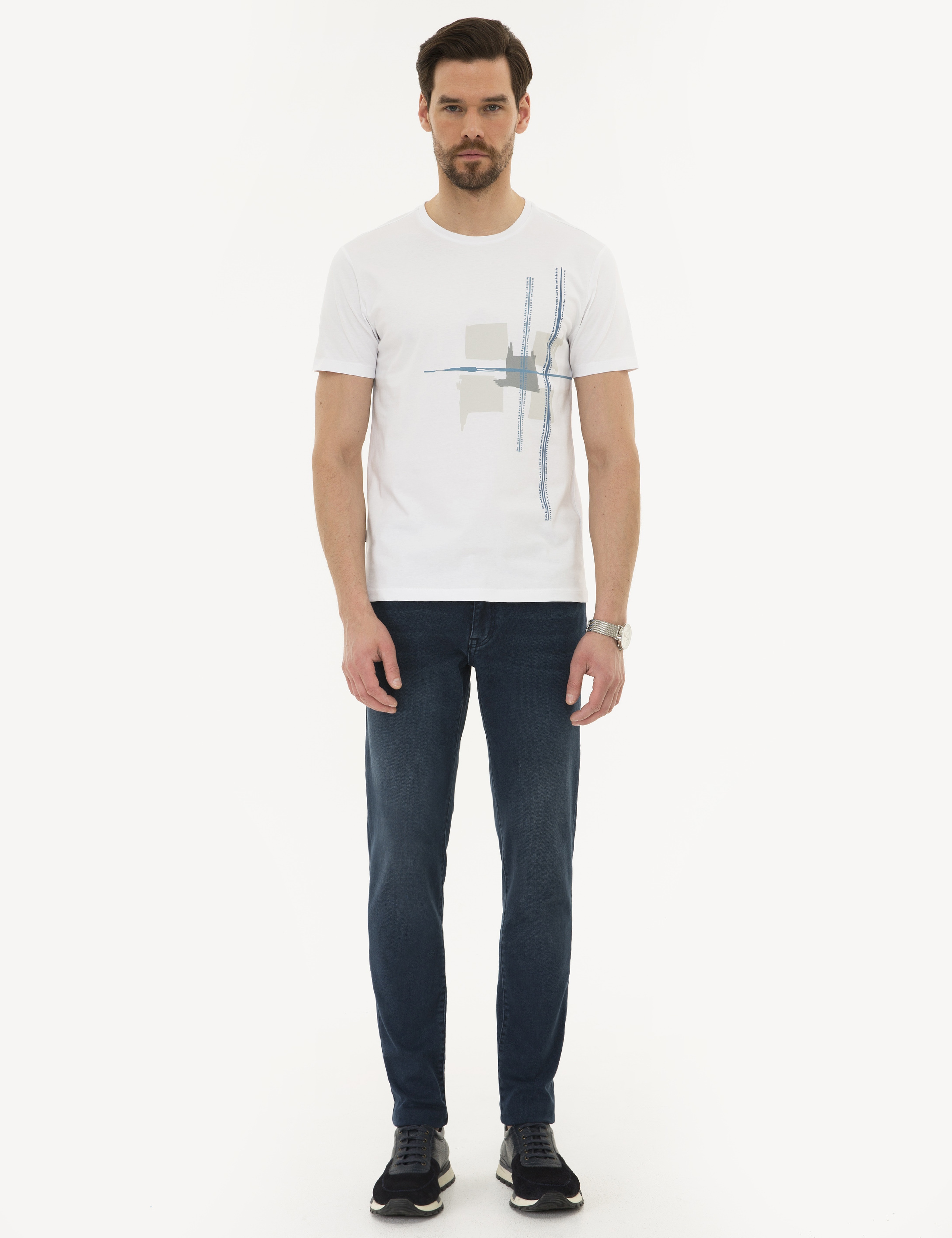 Beyaz Slim Fit Bisiklet Yaka T-Shirt