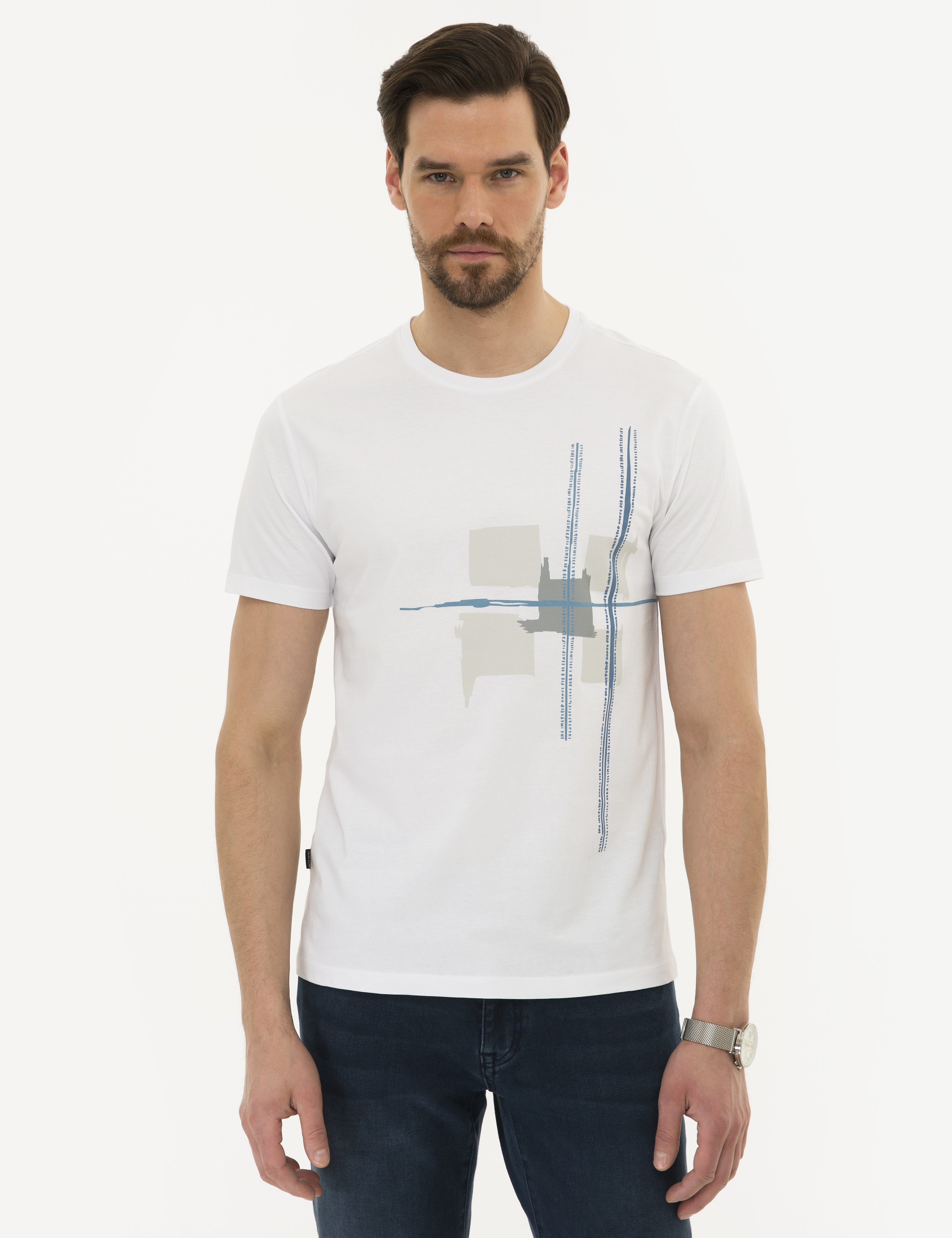 Beyaz Slim Fit Bisiklet Yaka T-Shirt - Image 2