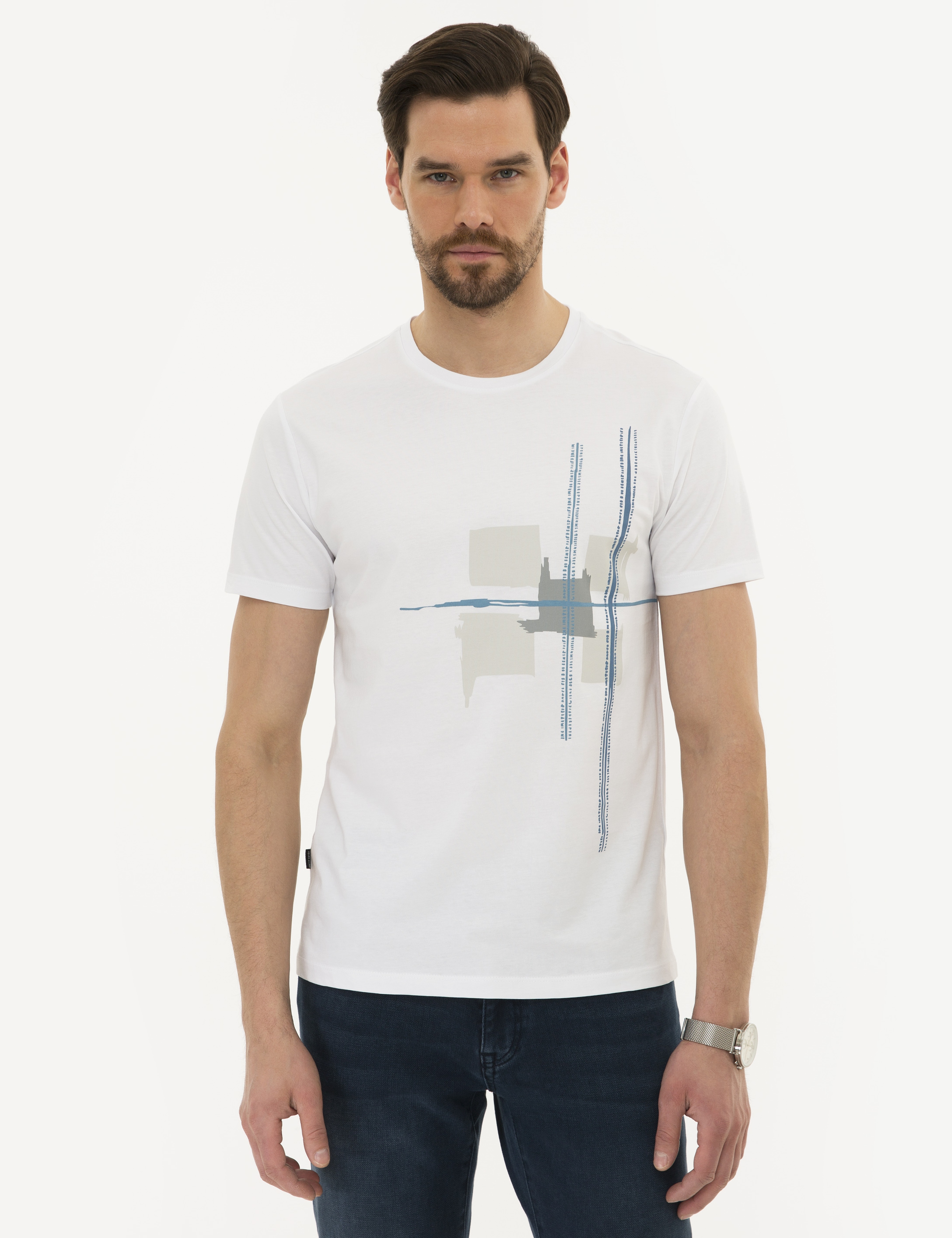 Beyaz Slim Fit Bisiklet Yaka T-Shirt