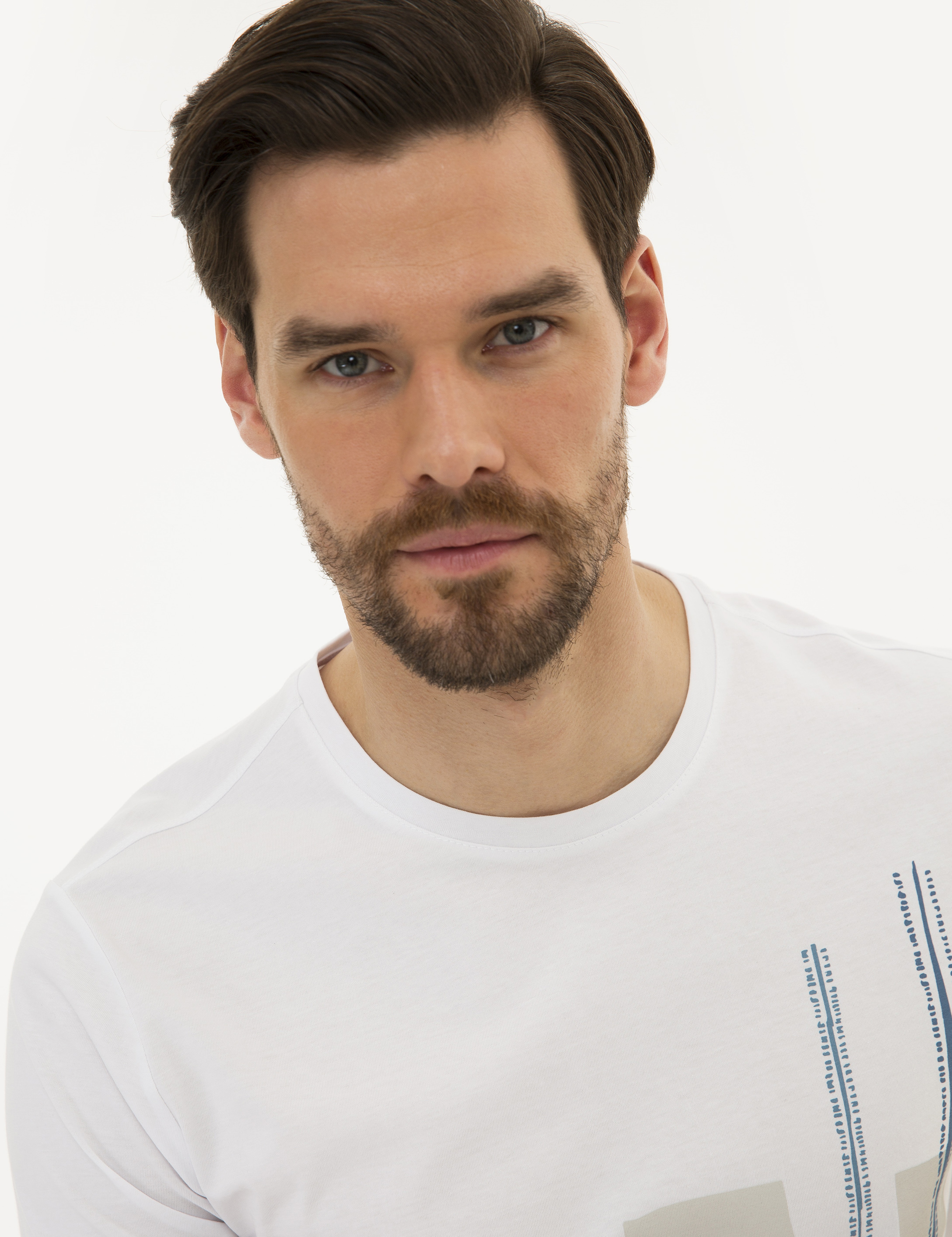 Beyaz Slim Fit Bisiklet Yaka T-Shirt - Image 3