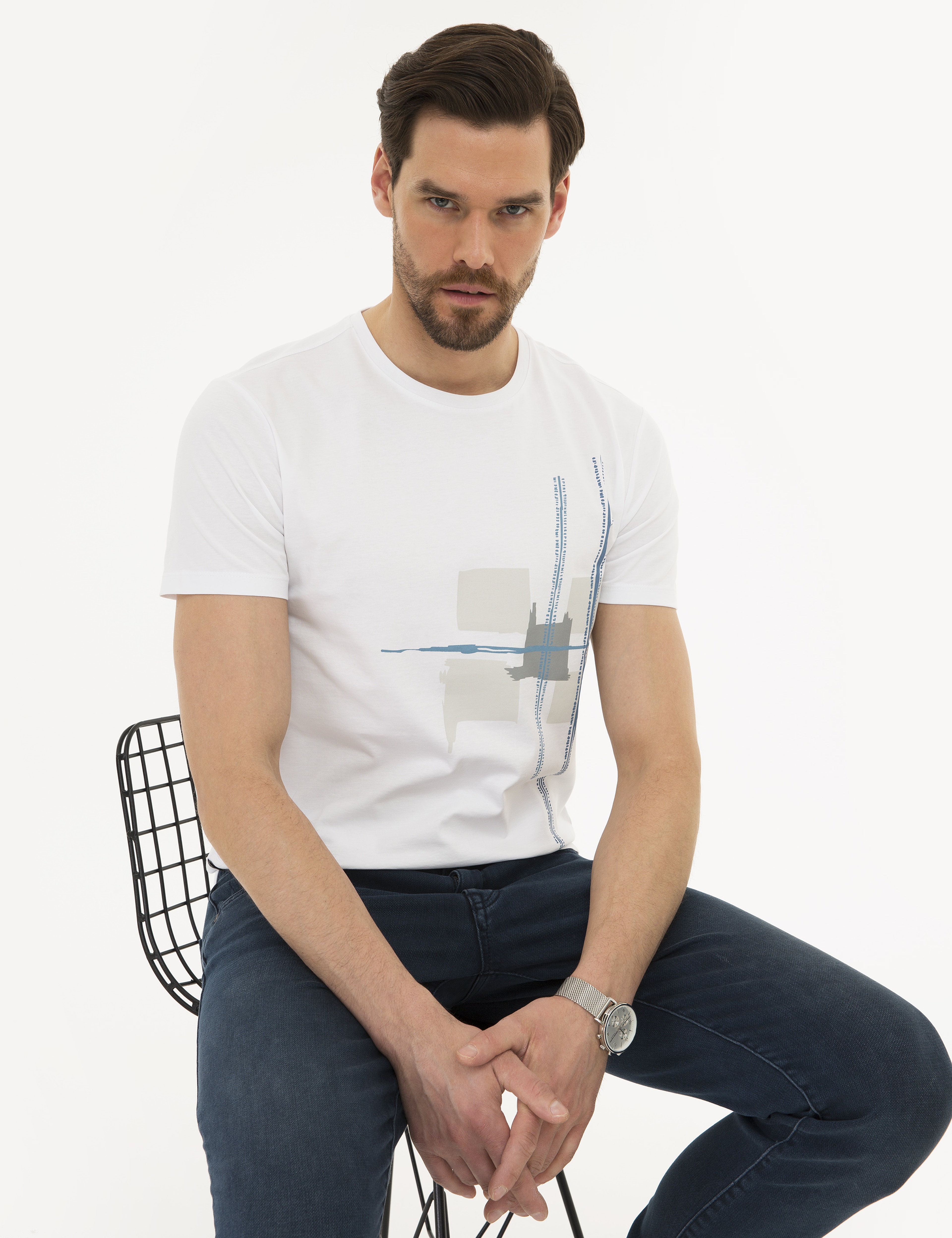 Beyaz Slim Fit Bisiklet Yaka T-Shirt - Image 1