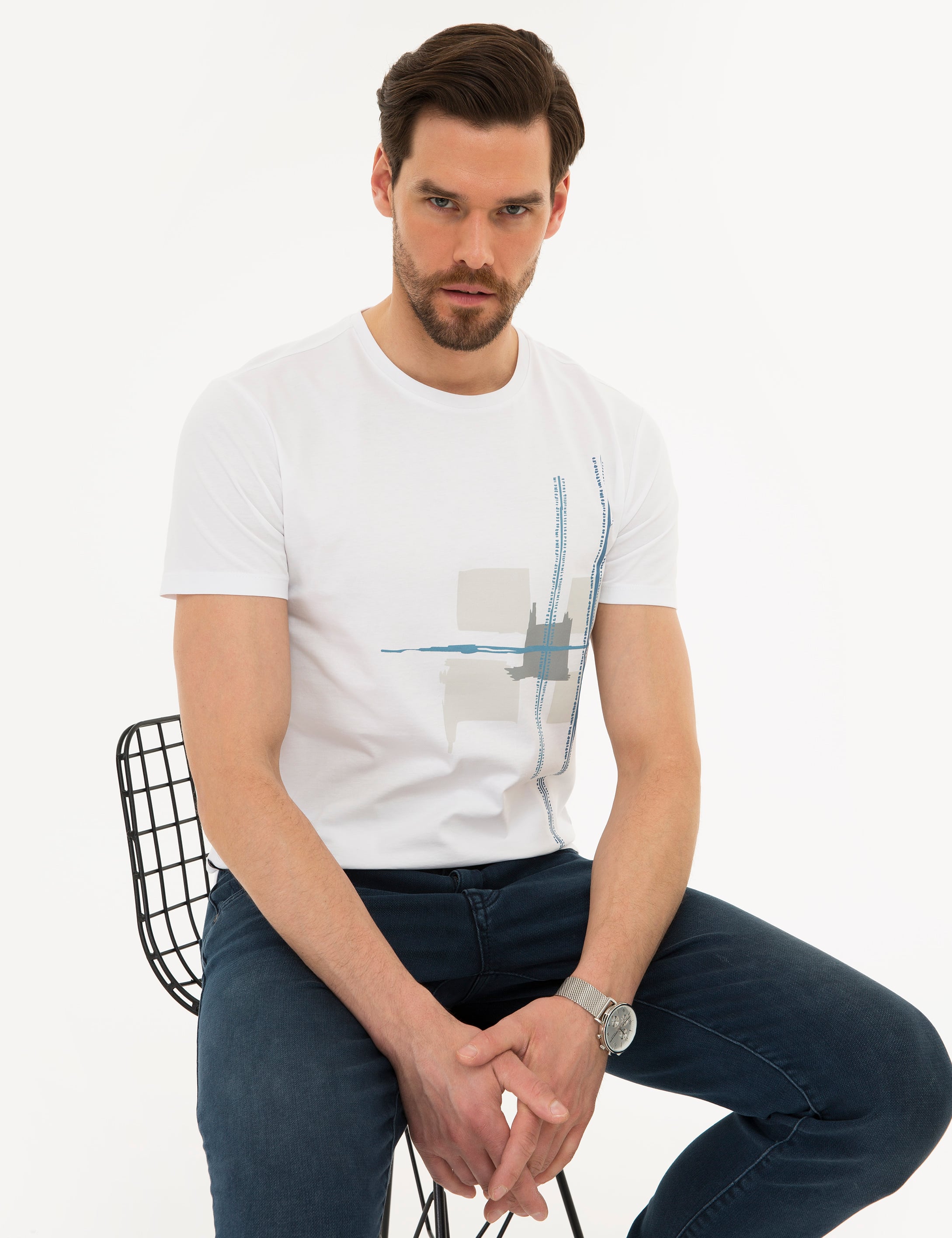 Beyaz Slim Fit Bisiklet Yaka T-Shirt
