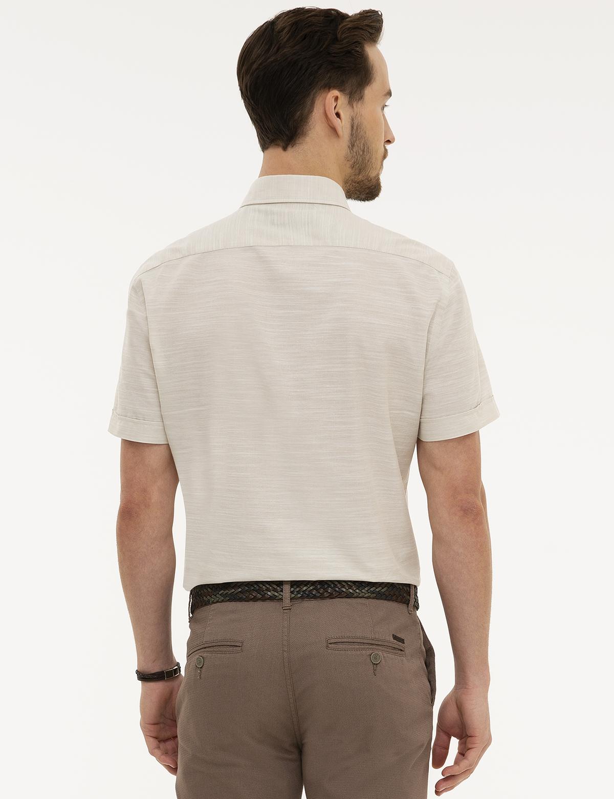 Bej Regular Fit Kısa Kollu Gömlek - 50223806047
