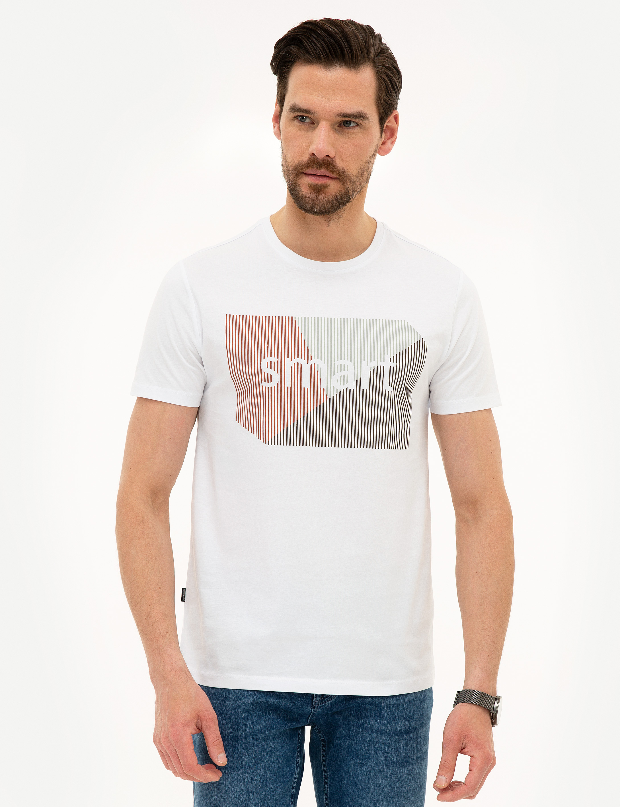 Beyaz Slim Fit Bisiklet Yaka T-Shirt - 50226356001