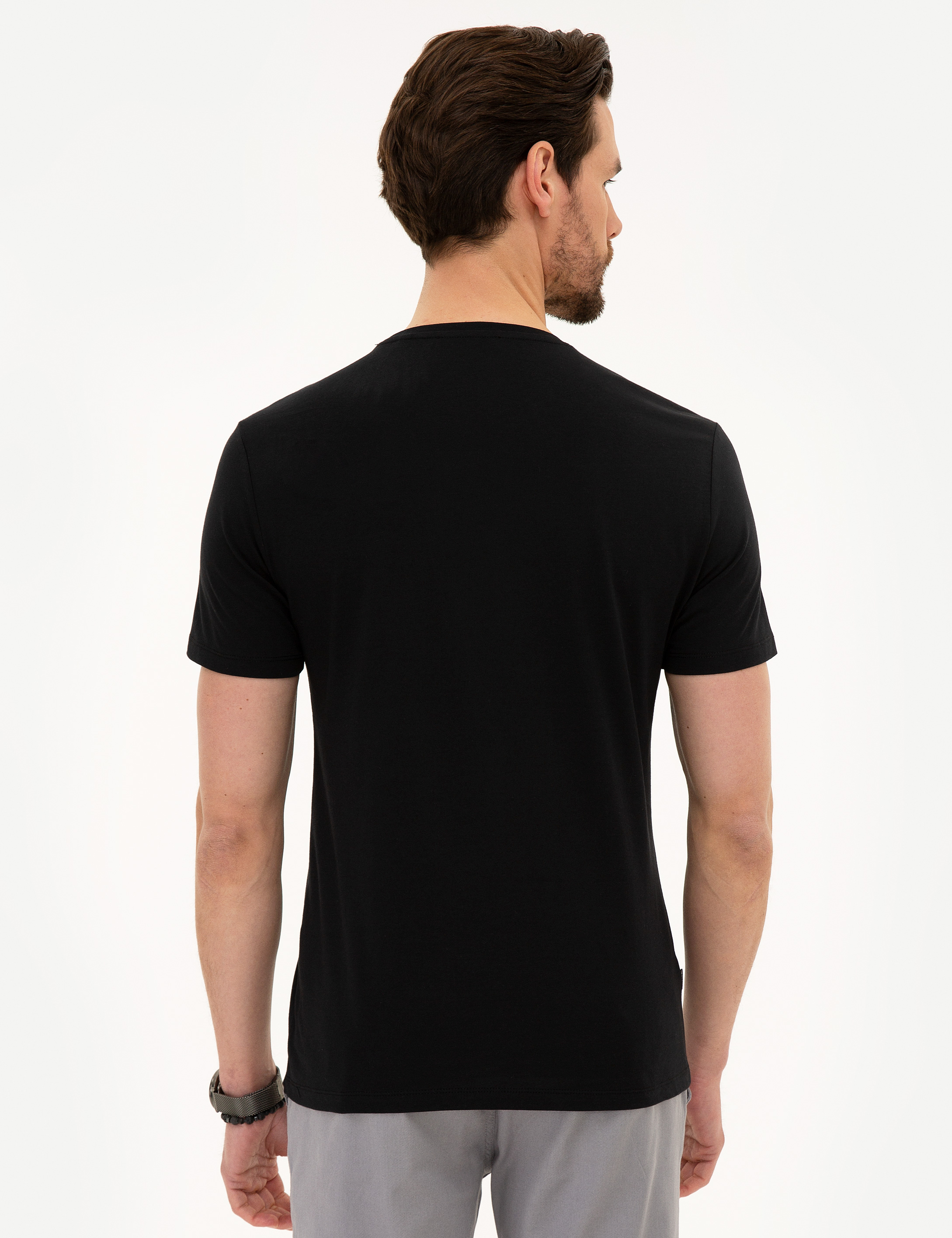 Siyah Slim Fit Bisiklet Yaka T-Shirt