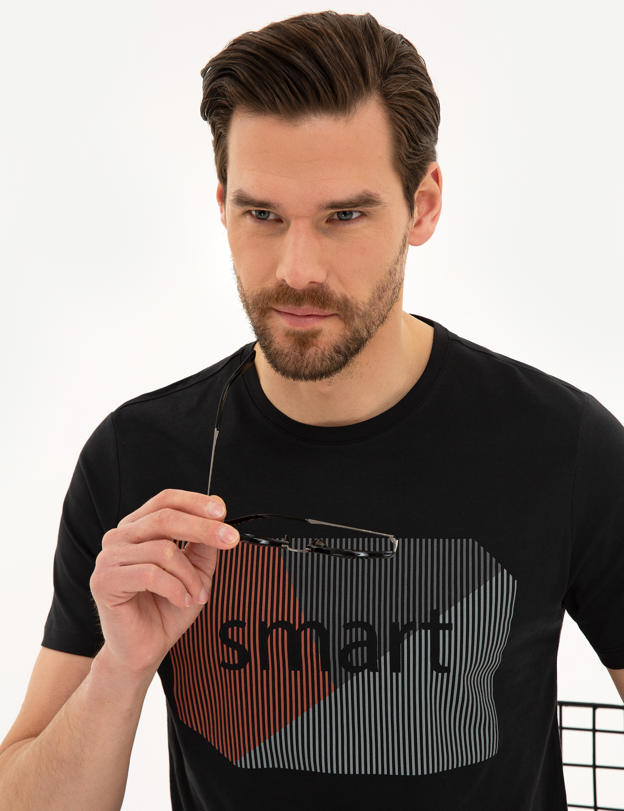 Siyah Slim Fit Bisiklet Yaka T-Shirt - 50226356019