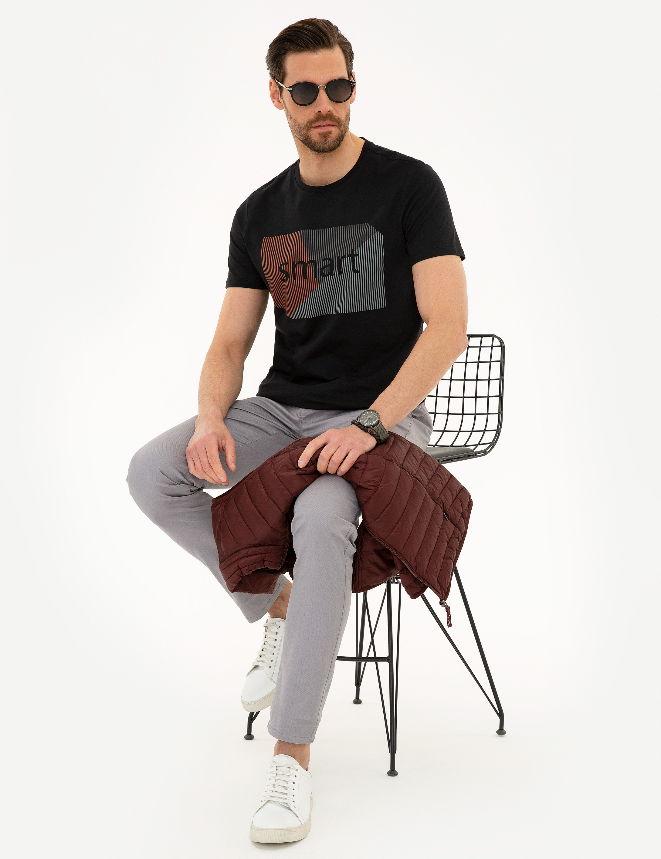 Siyah Slim Fit Bisiklet Yaka T-Shirt - 50226356019