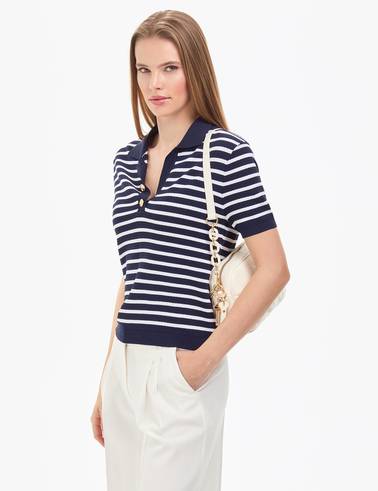 Lacivert  Slim Fit Polo Yaka Triko Tişört