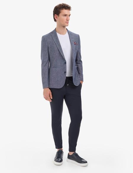 Lacivert Ex. Slim Fit Keten Pamuk Karışımlı Ceket - 50324253008